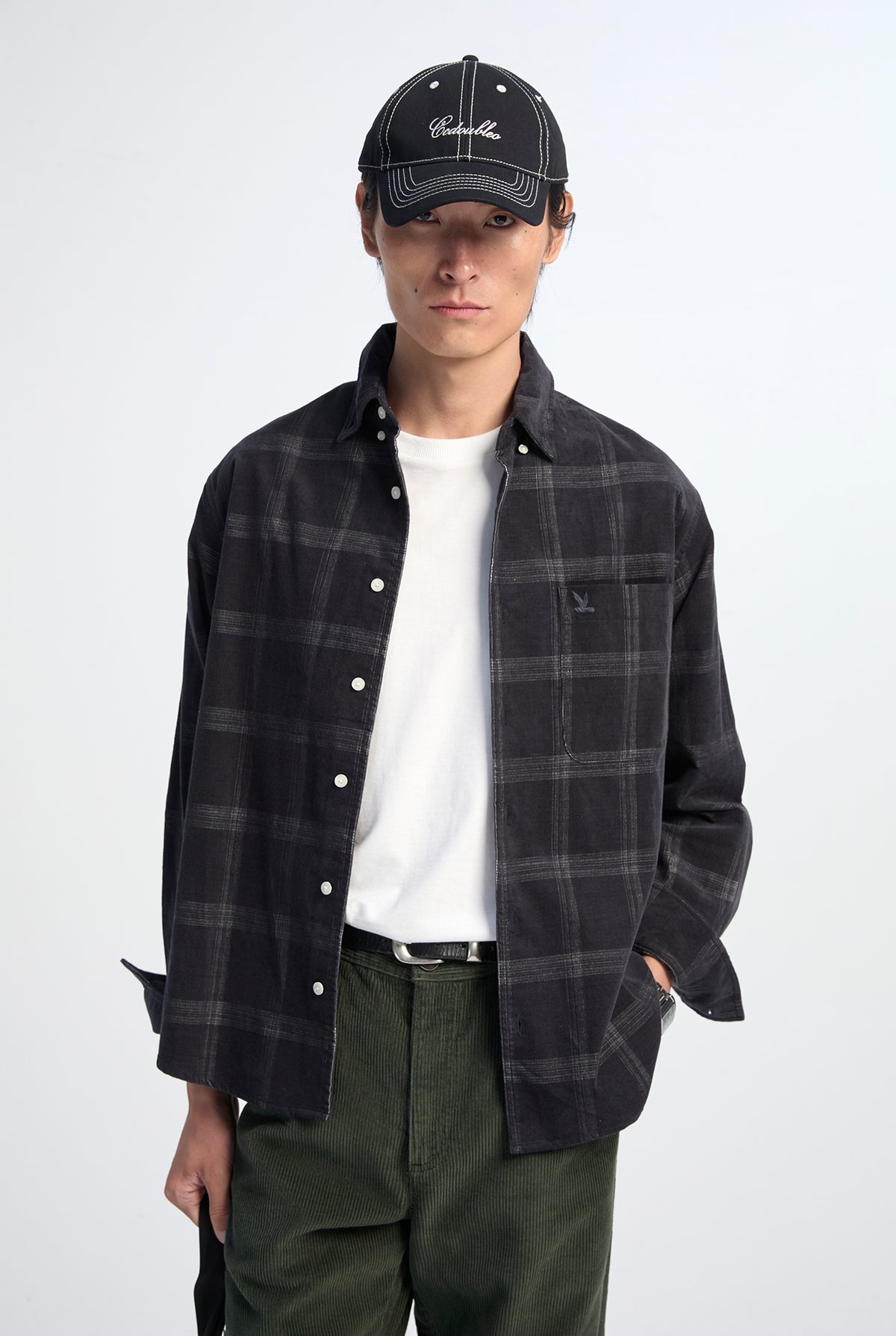 PLAID CORDUROY LONG SLEEVE SHIRT