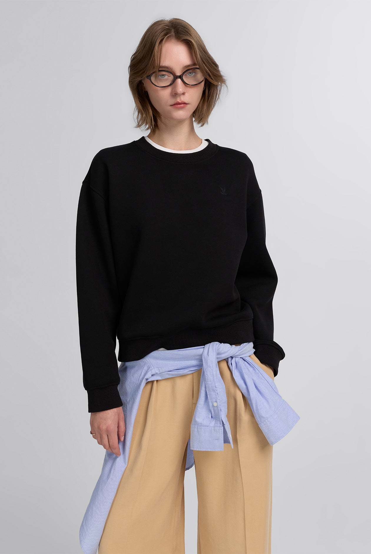 EMBROIDERED LOGO INTERLOCK PULLOVER SWEATSHIRT
