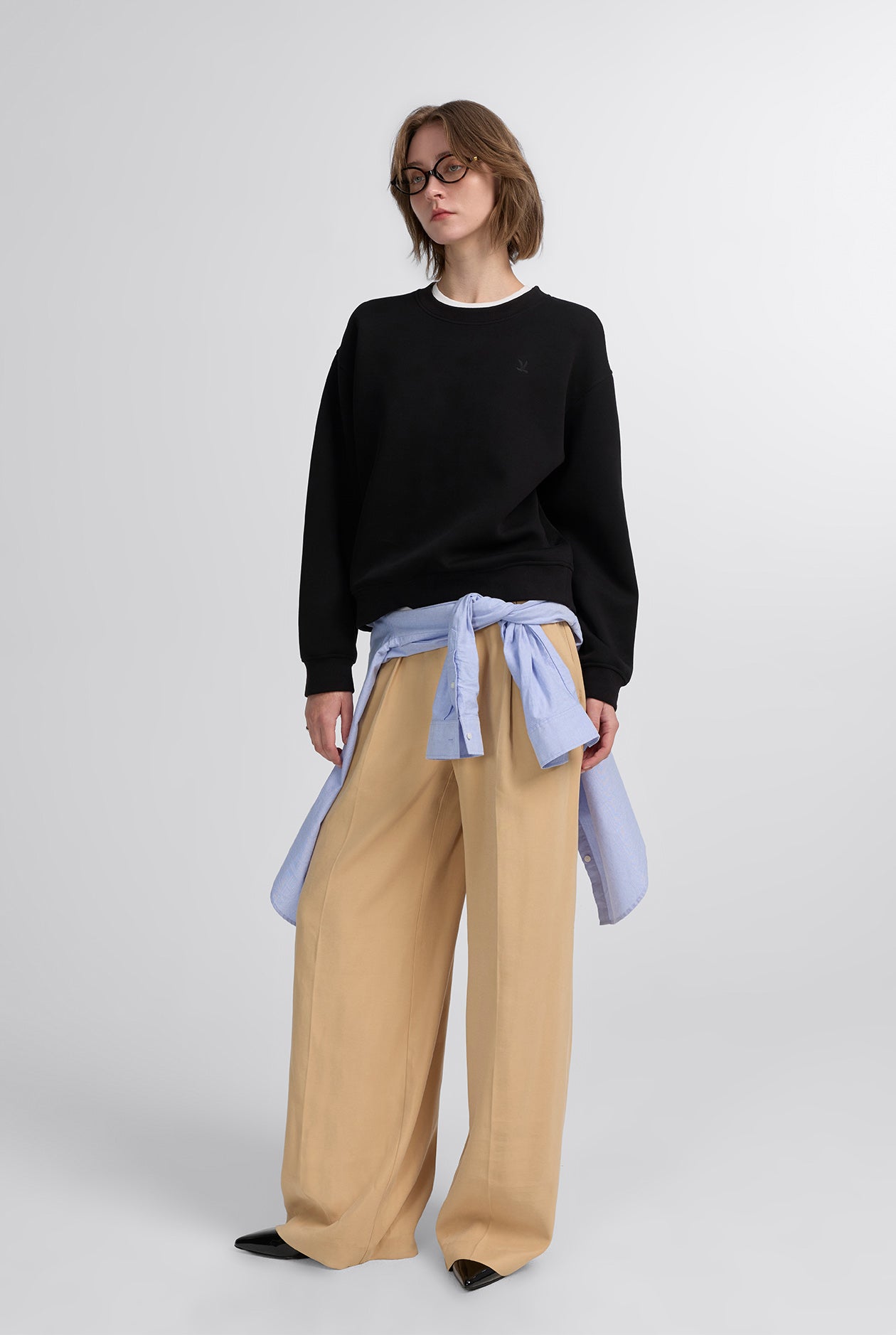 EMBROIDERED LOGO INTERLOCK PULLOVER SWEATSHIRT