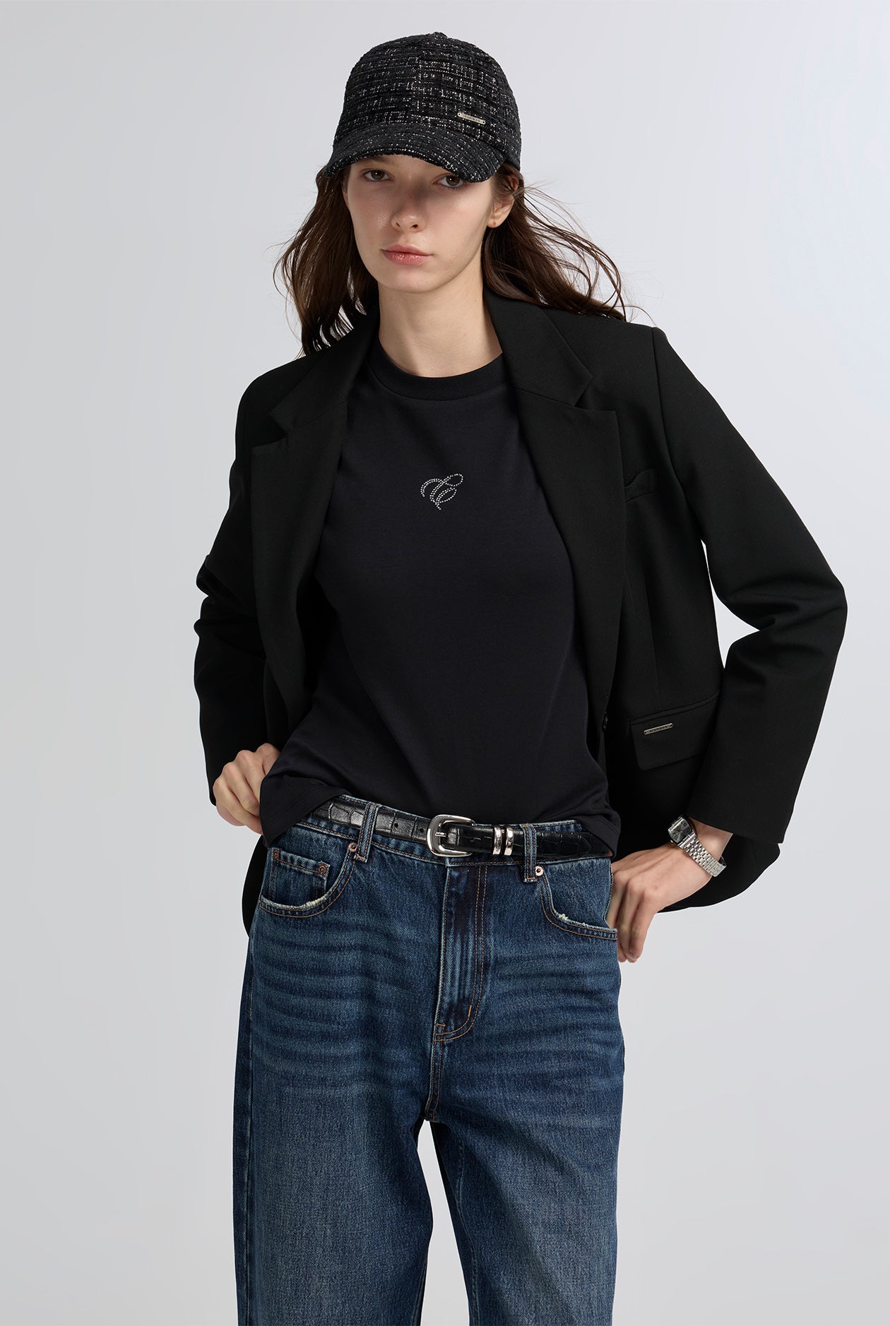 RHINESTONE LOGO CROPPED TEE