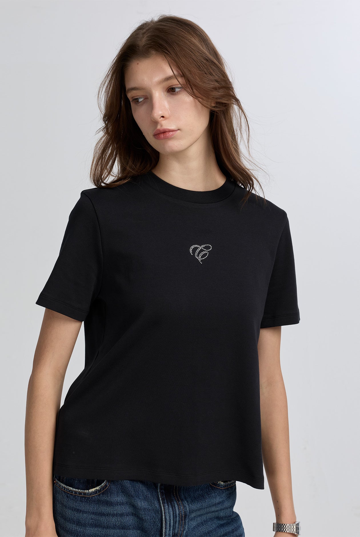 RHINESTONE LOGO CROPPED TEE