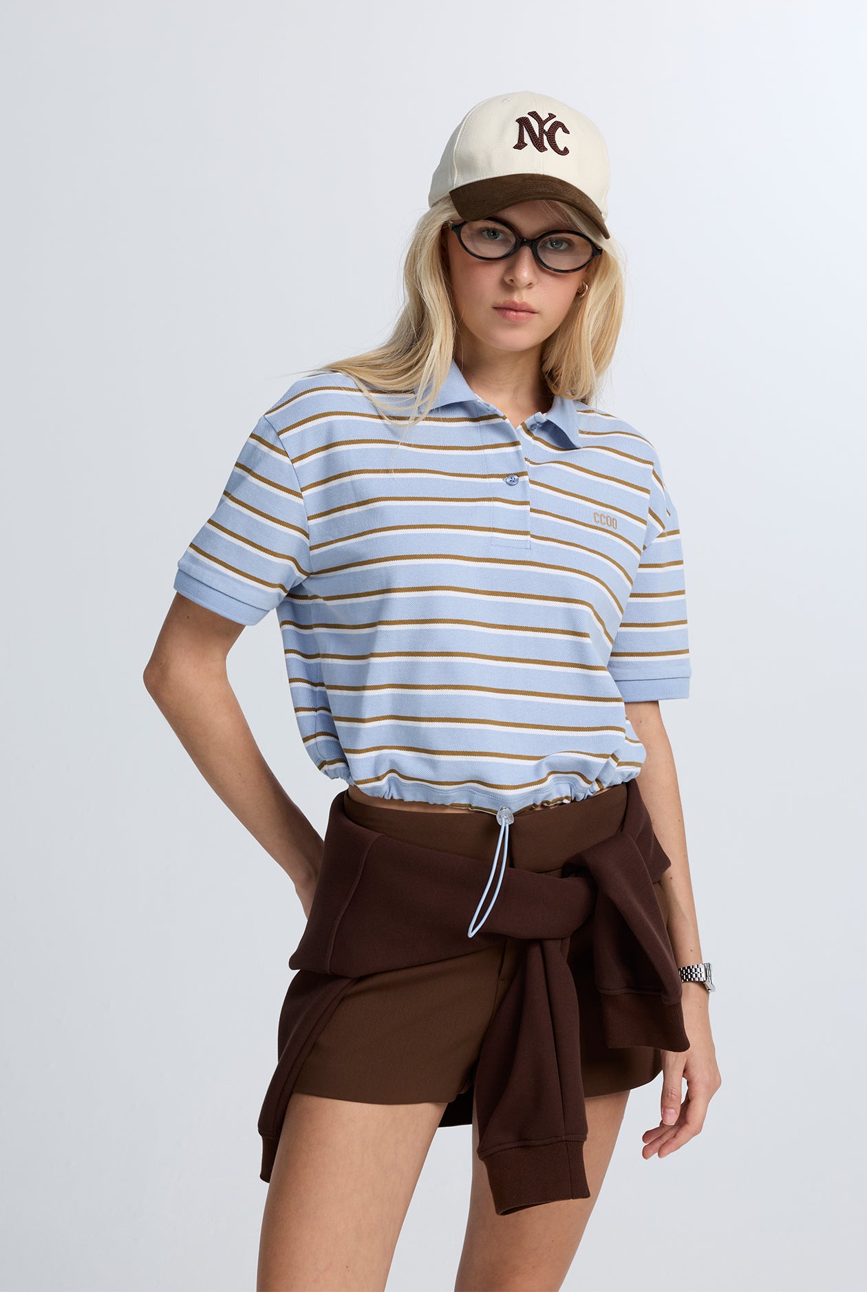 BLUE STRIPE POLO WITH DRAWSTRING