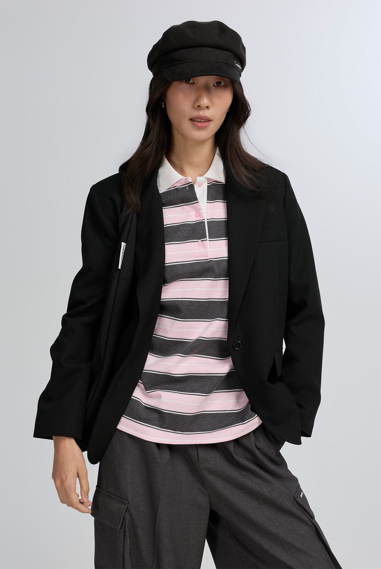 PINK STRIPES LONG SLEEVE POLO