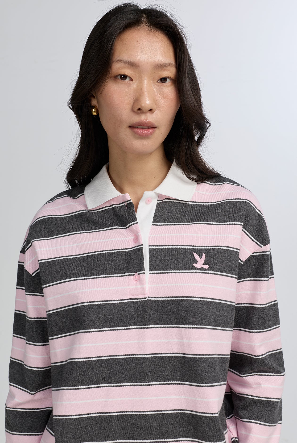 PINK STRIPES LONG SLEEVE POLO