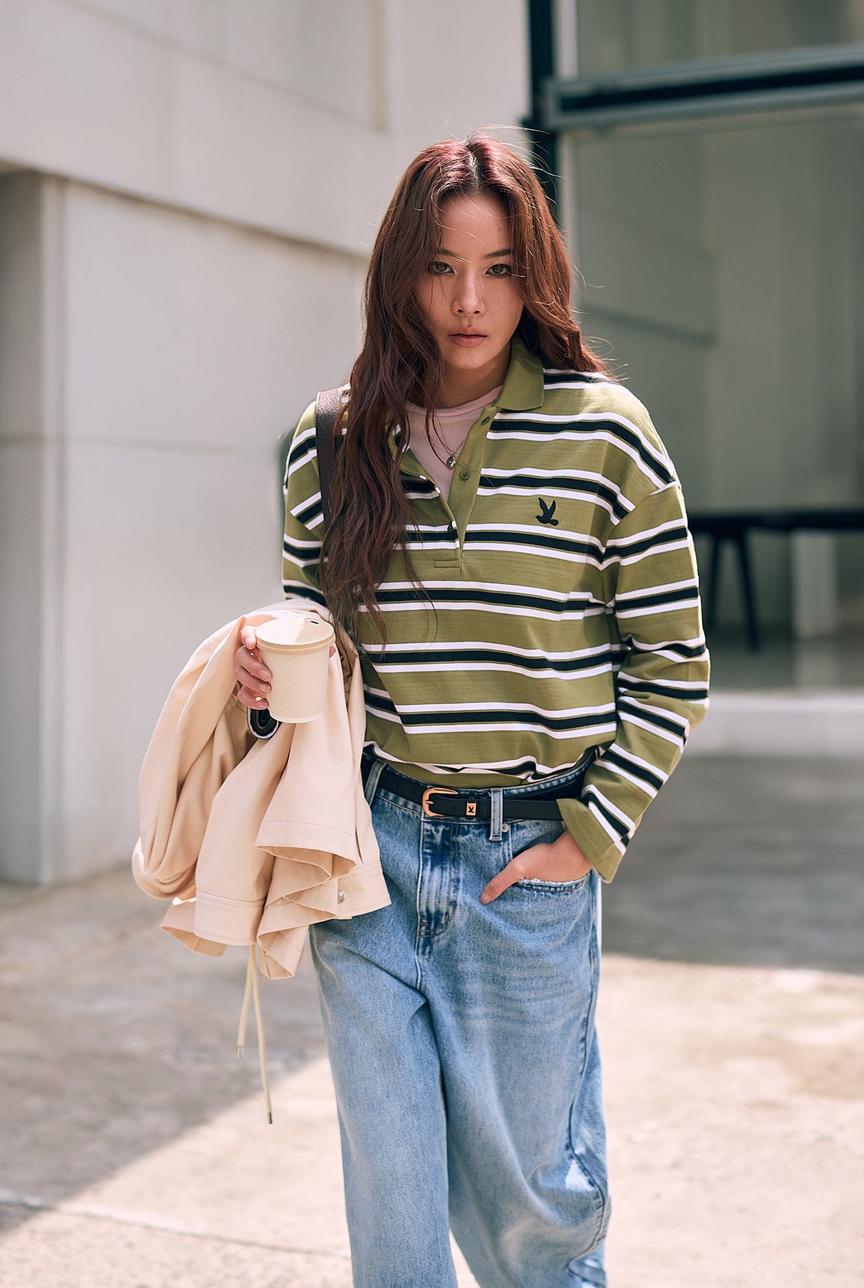GREEN STRIPES LONG SLEEVE POLO