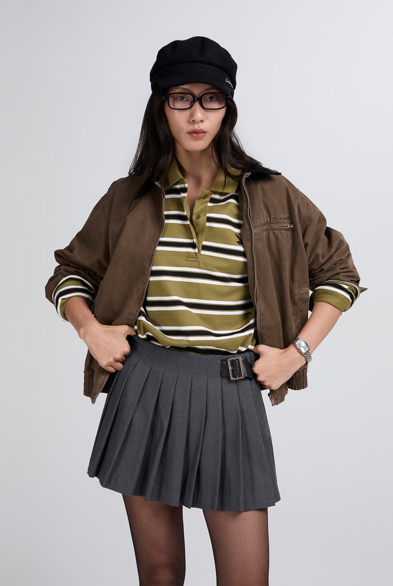 GREEN STRIPES LONG SLEEVE POLO