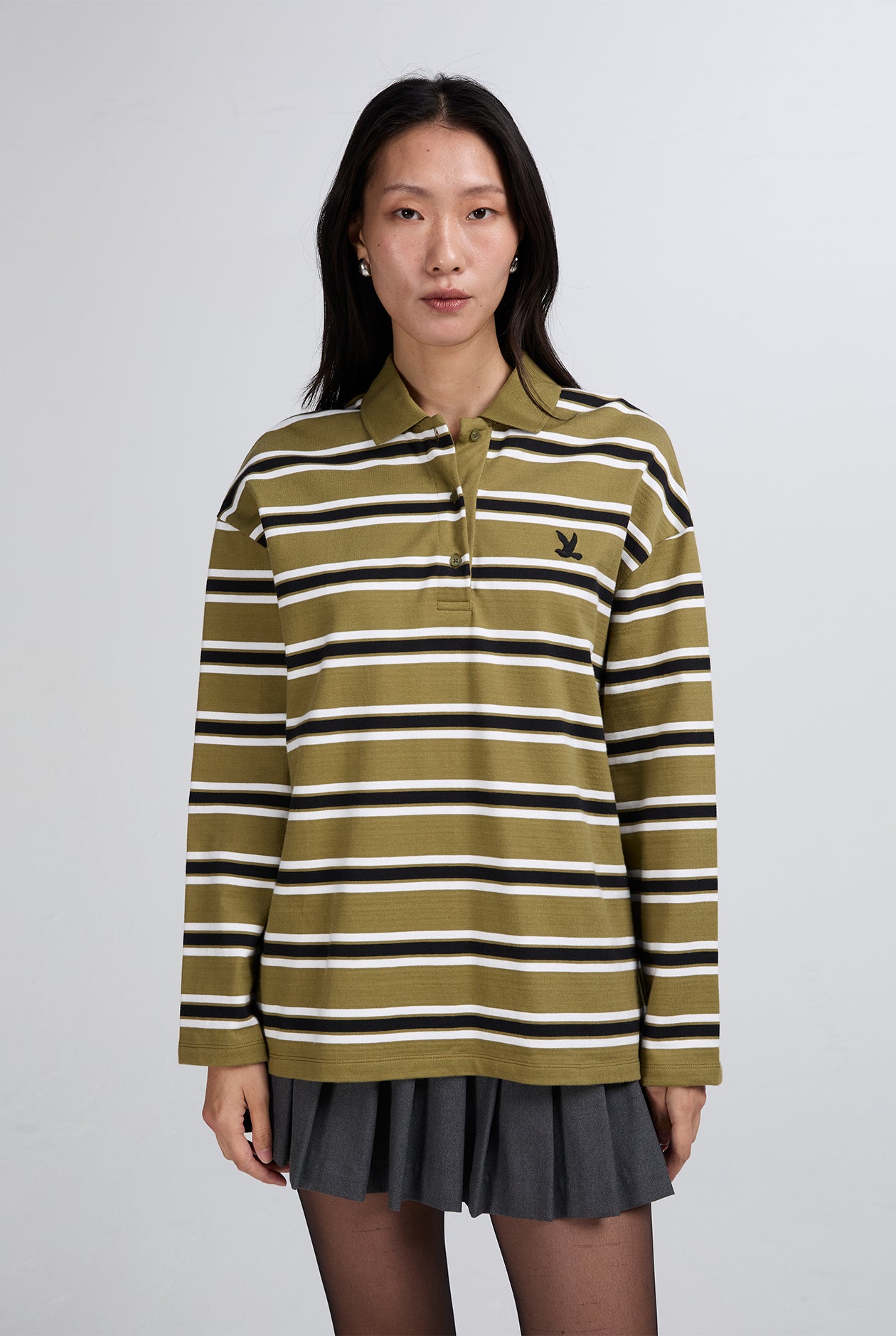 GREEN STRIPES LONG SLEEVE POLO