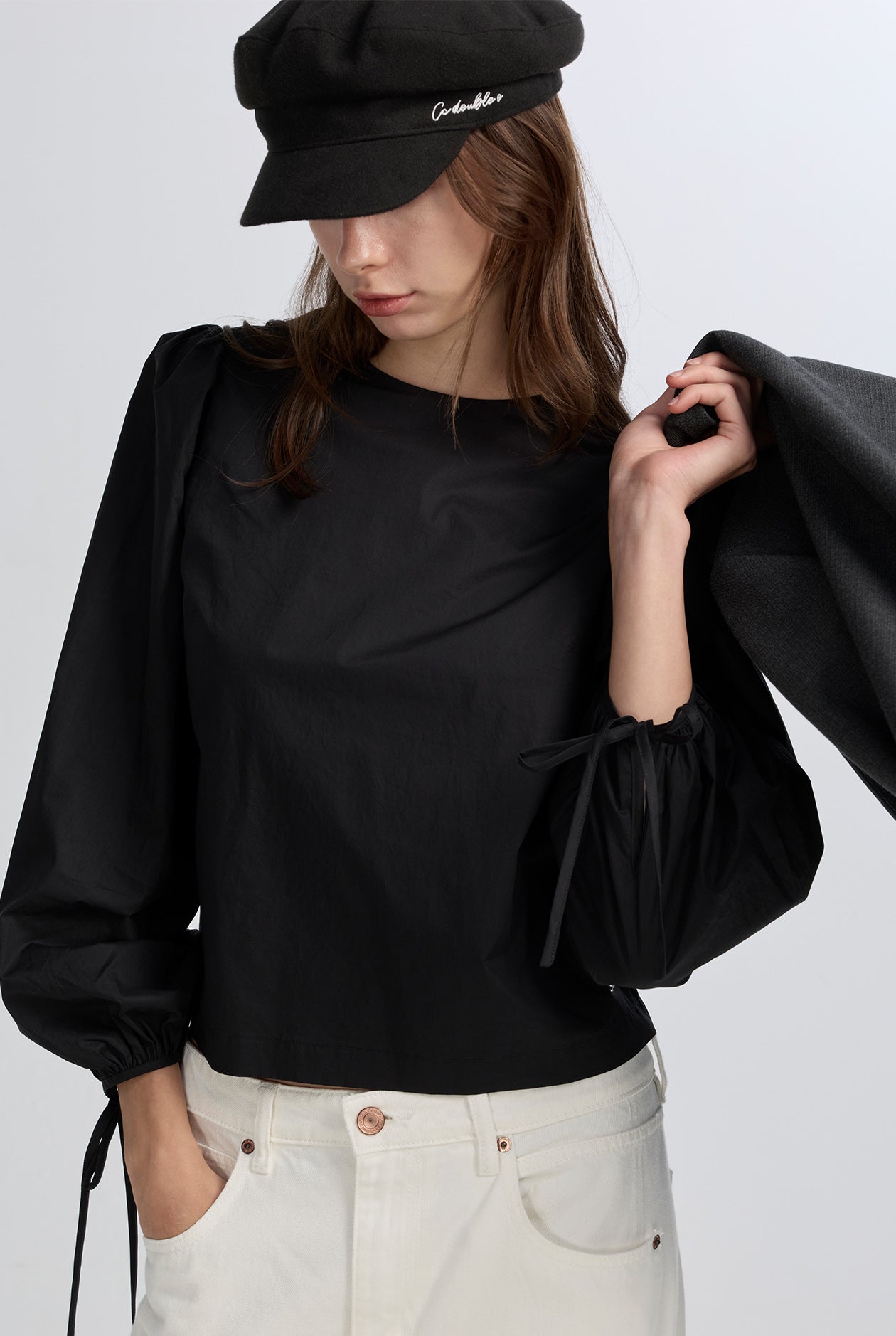 PUFF SLEEVE DRAWCORD TOP