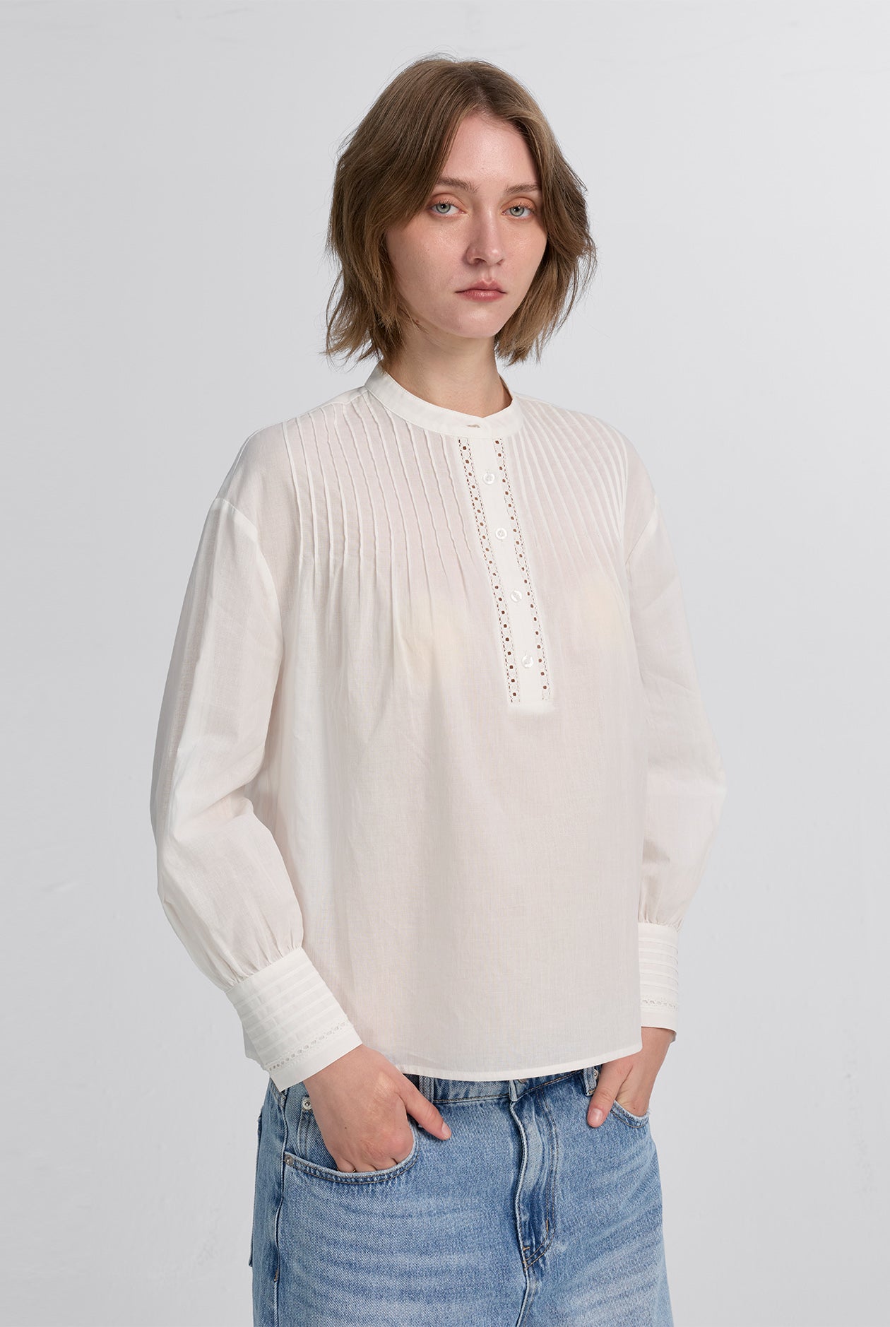 PINTUCK LACE-TRIM TOP