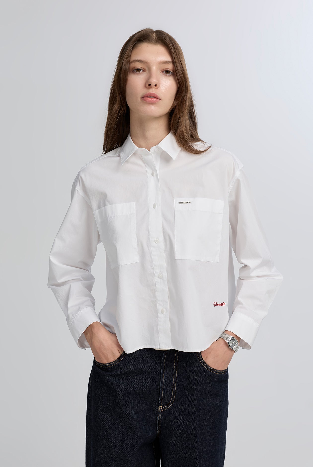FRONT POCKET CROPPED SHIRT