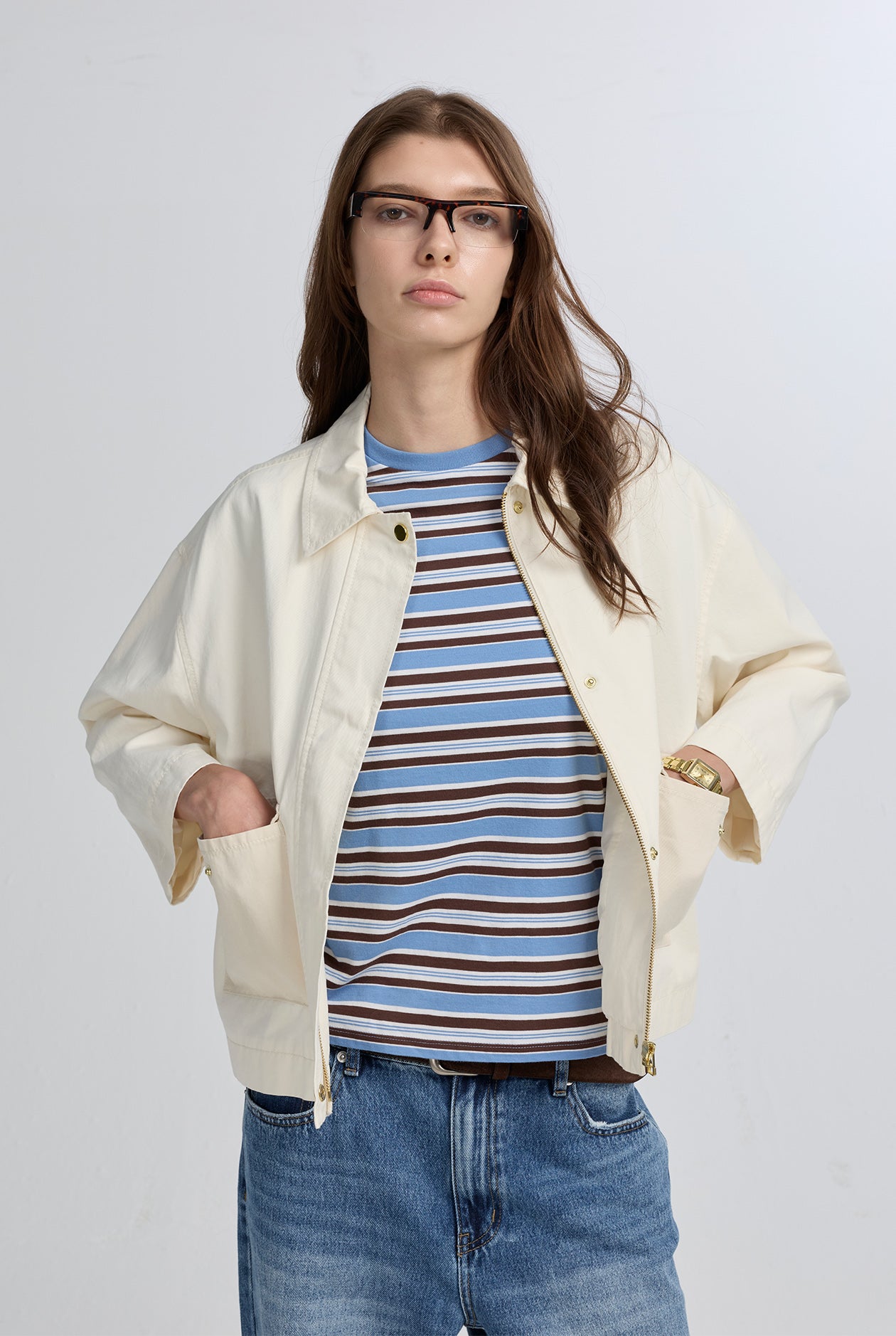 NAVY STRIPED SIGNATURE BIRD LOGO TEE