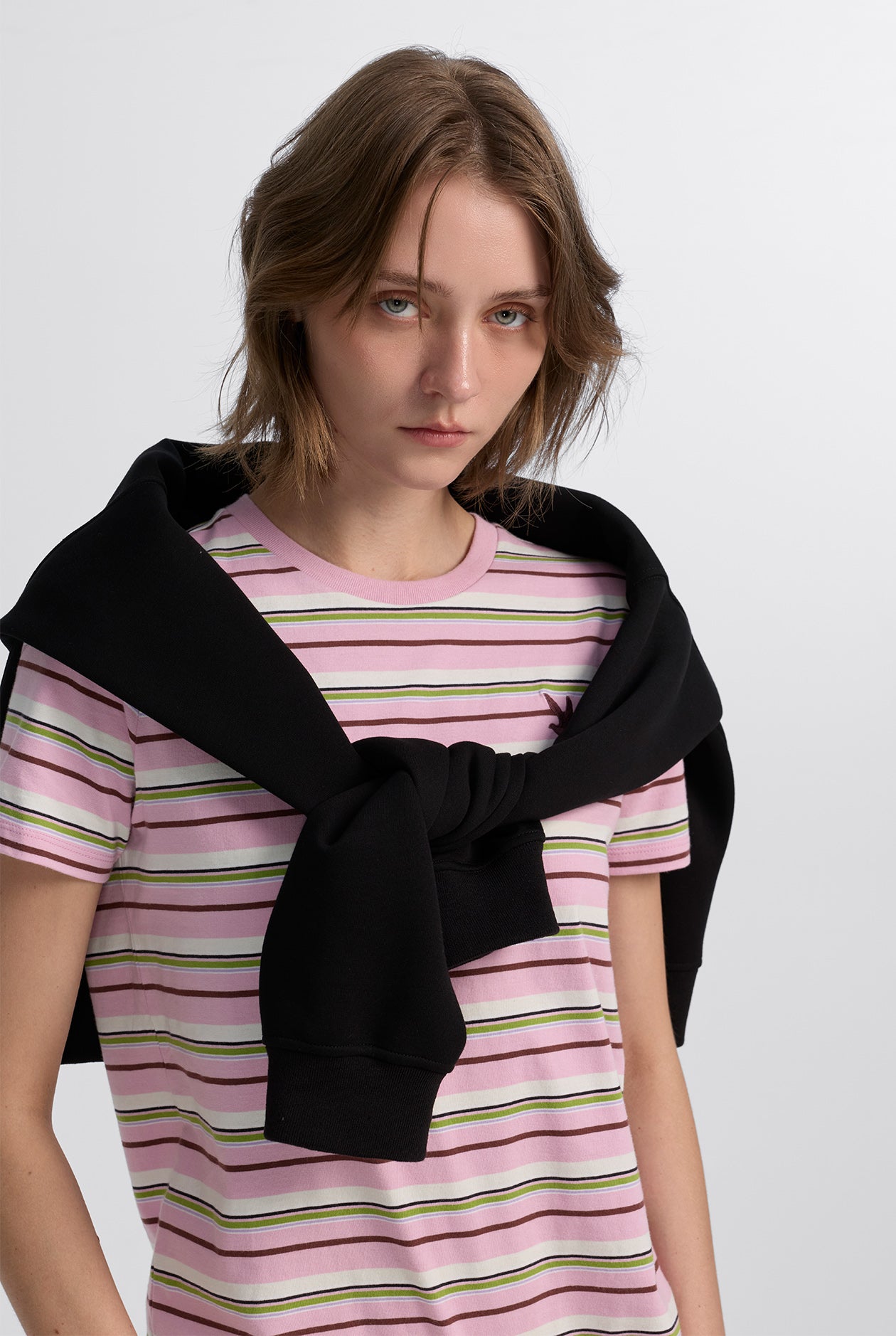 PINK STRIPED SIGNATURE BIRD LOGO TEE