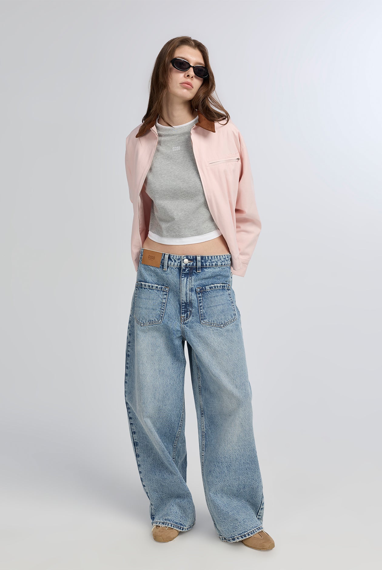 LOW-RISE MID FRONT POCKET BLUE BAGGY JEANS