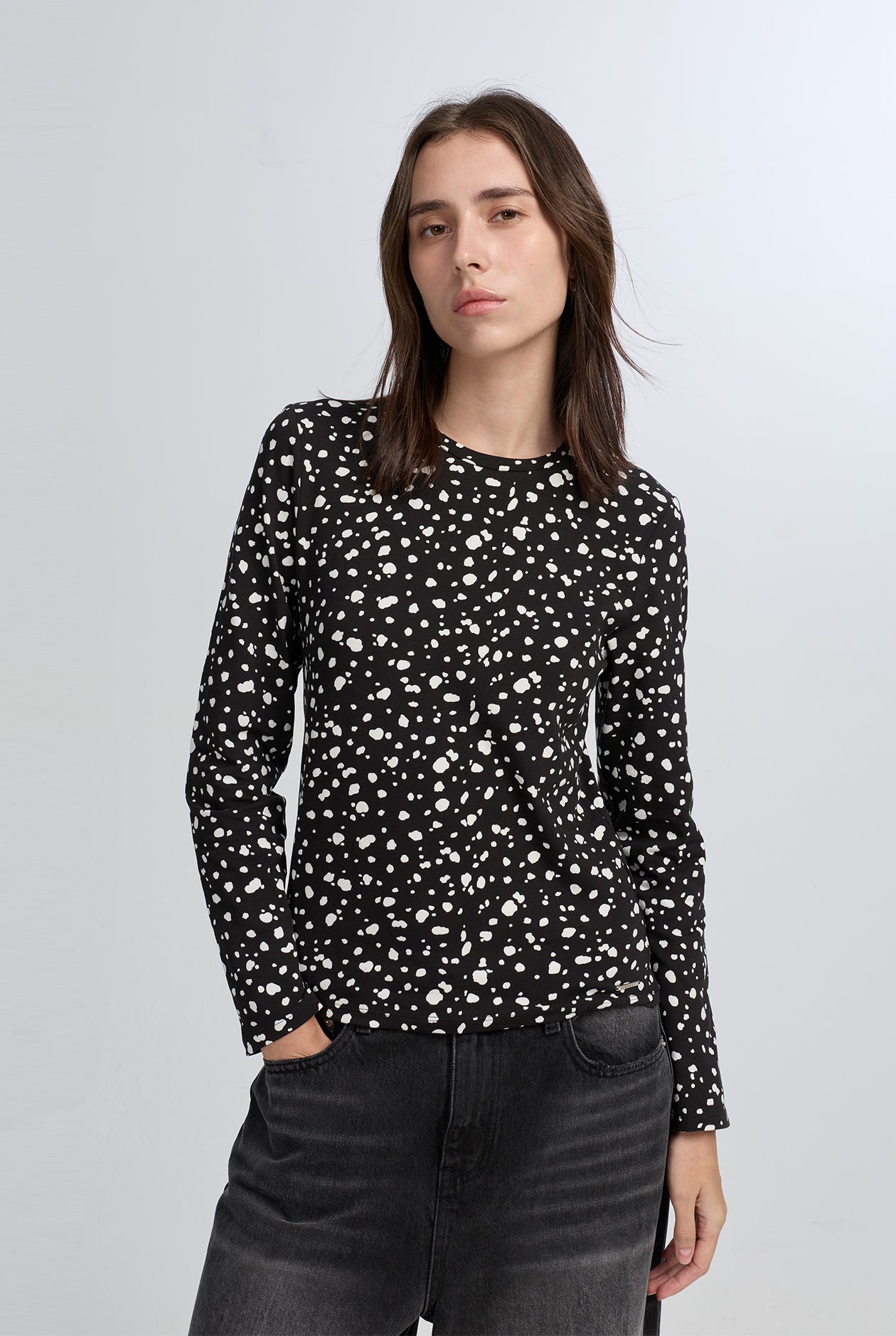 PRINTED LONG SLEEVE KNITTED TOP