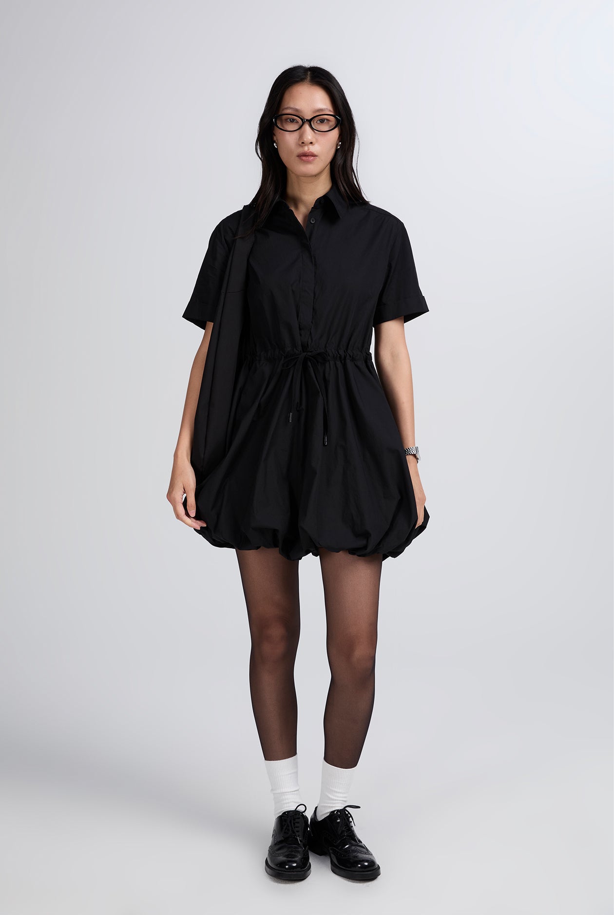 DRAWSTRING-WAIST PUFFED DRESS
