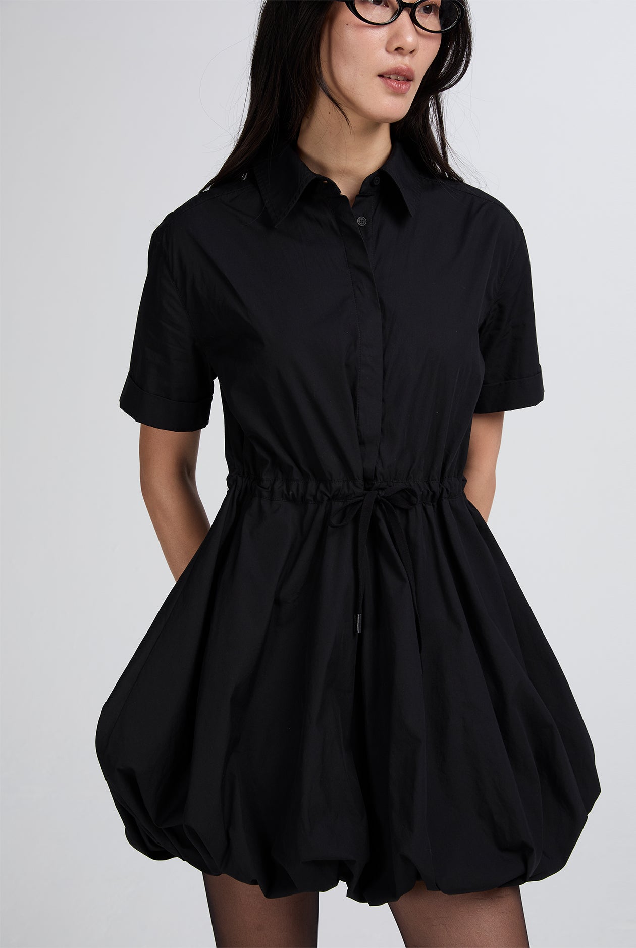 DRAWSTRING-WAIST PUFFED DRESS
