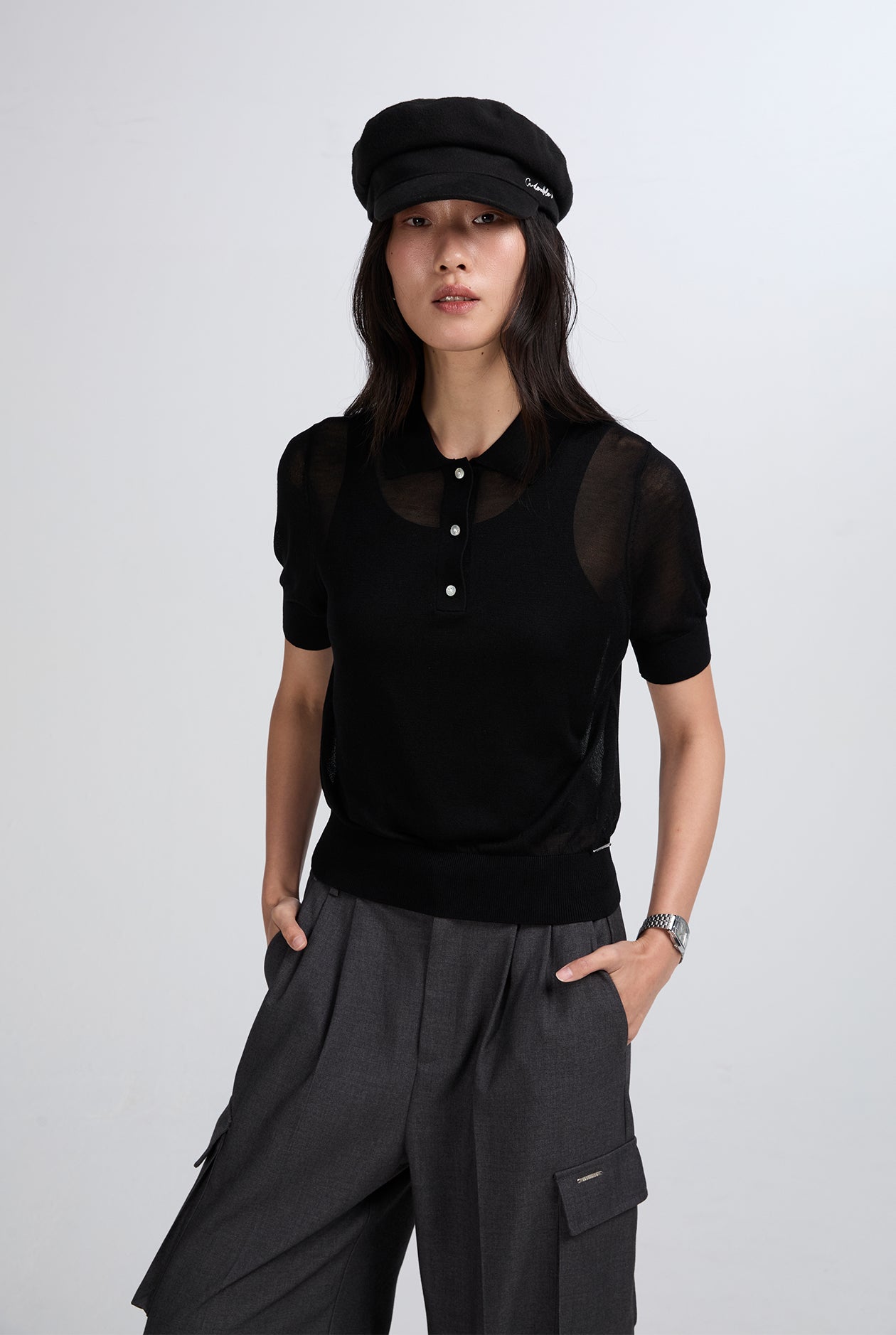 SHEER CROP POLO JUMPER