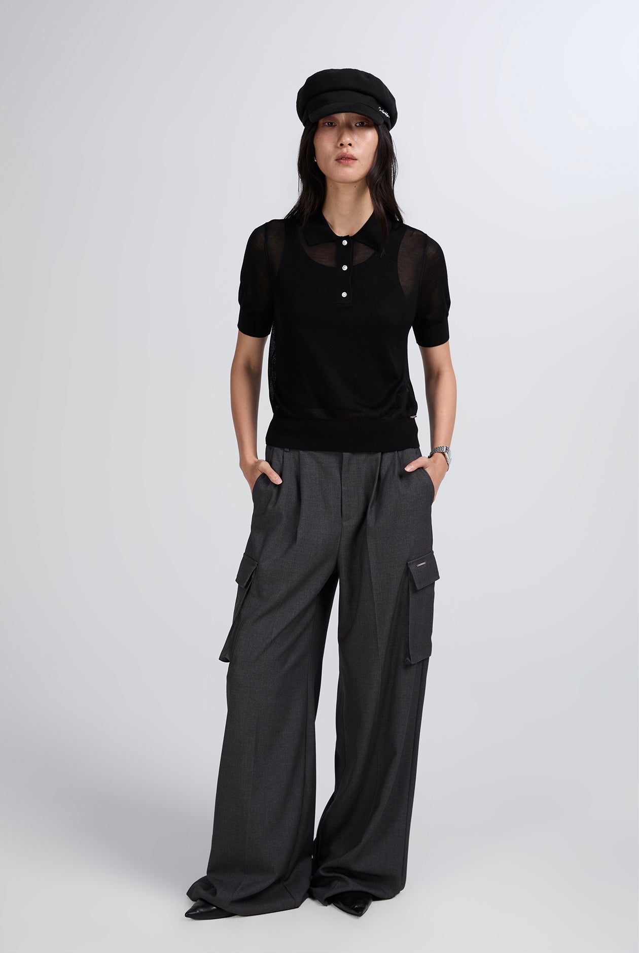 SHEER CROP POLO JUMPER