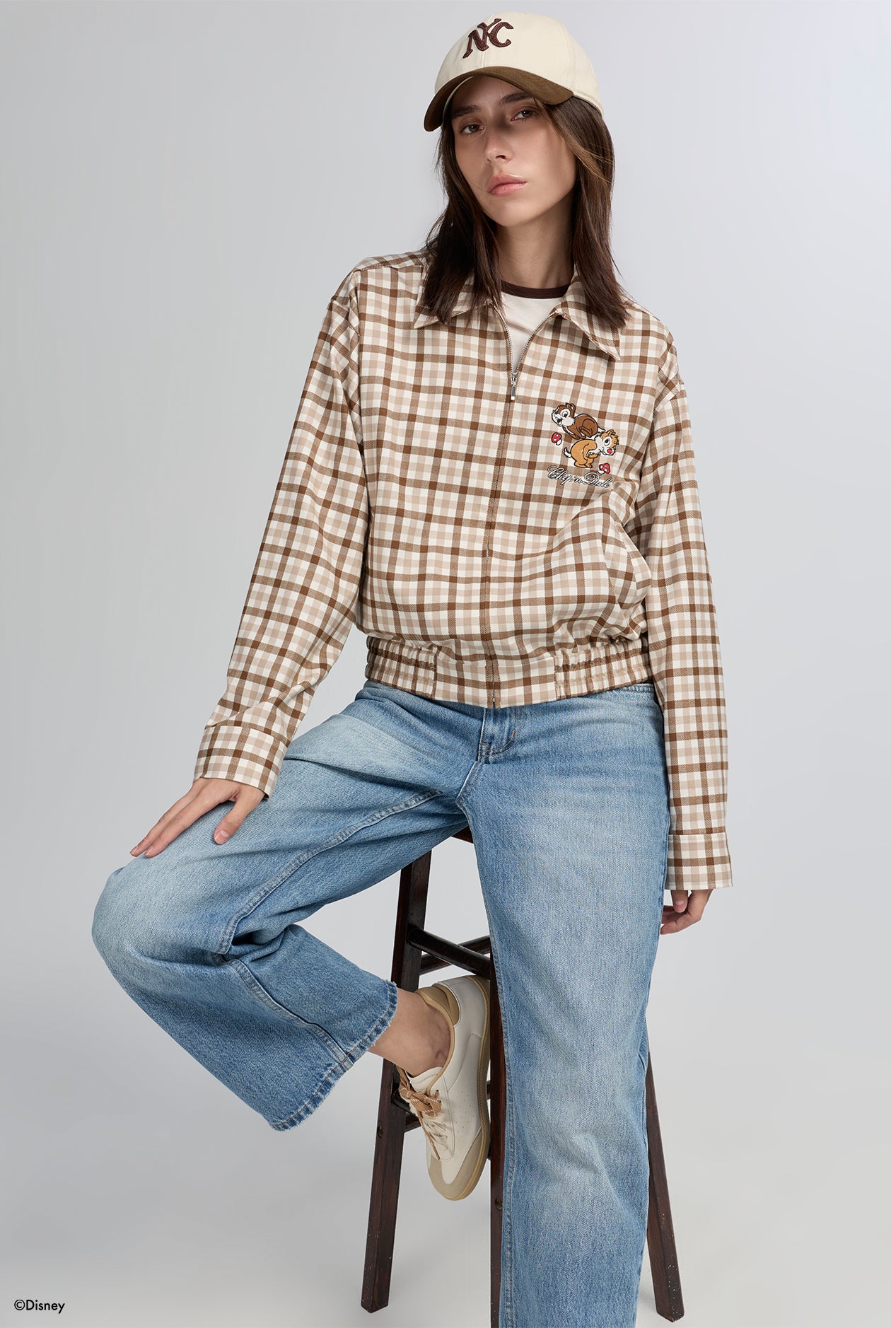 EMBROIDERED CHIP ‘N DALE CHECK SHIRT JACKET