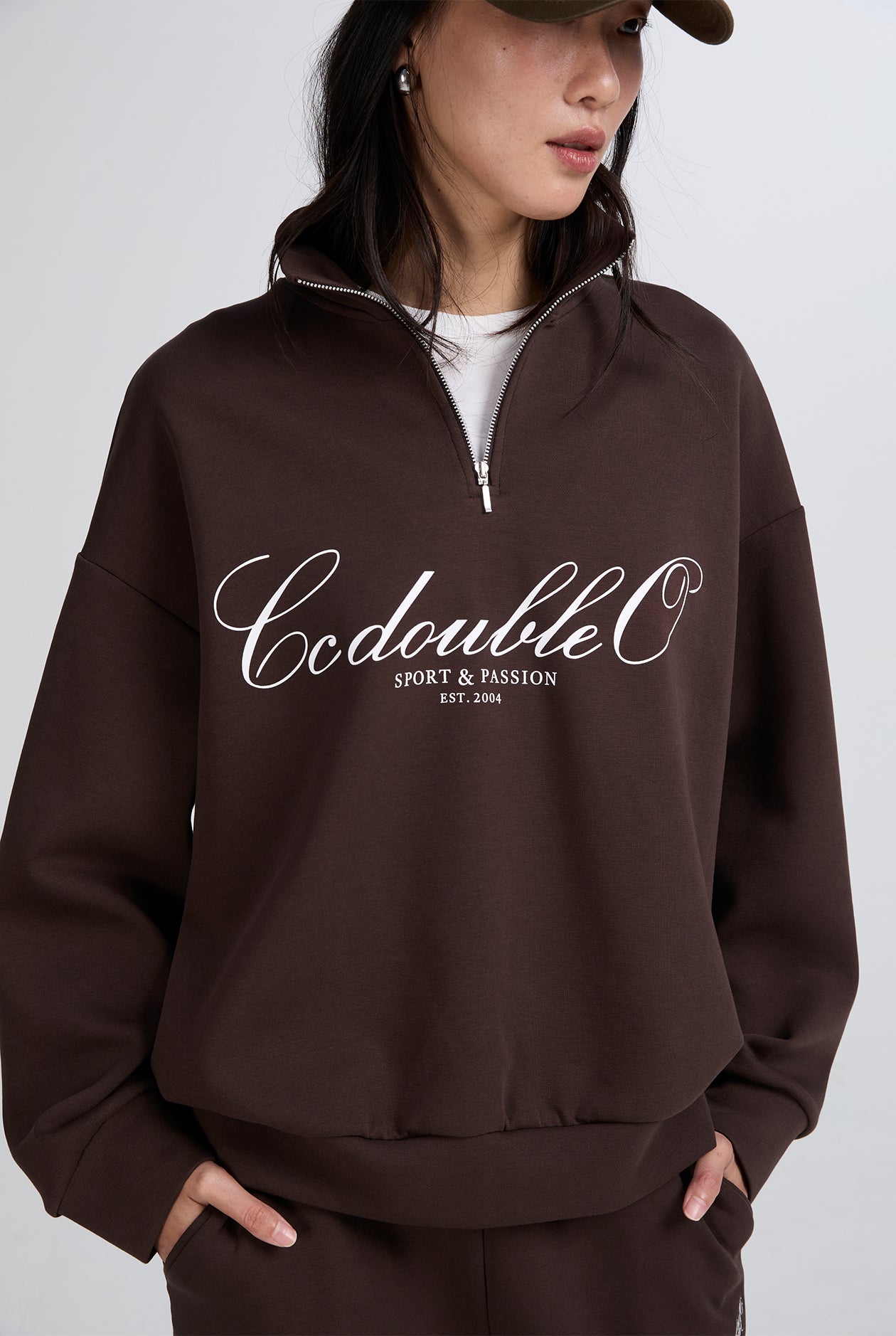 INTERLOCK OVERSIZED HALF ZIP SWEATER
