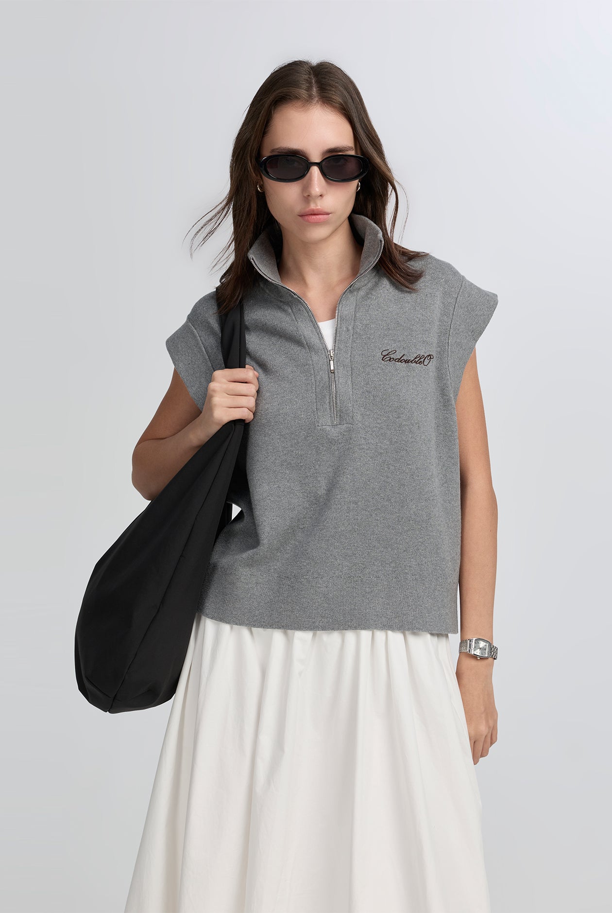 INTERLOCK OVERSIZED HALF ZIP SWEAT TOP