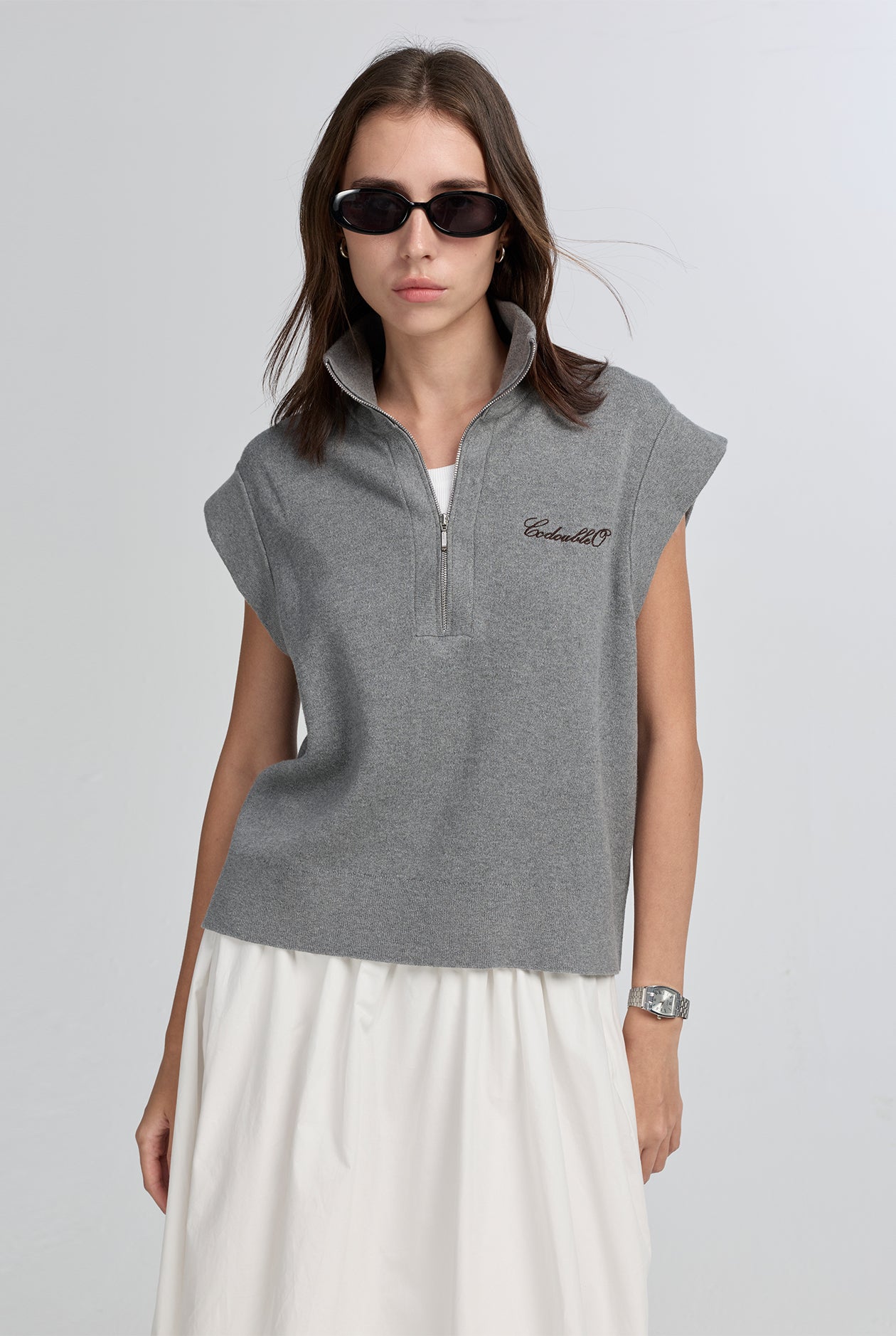 INTERLOCK OVERSIZED HALF ZIP SWEAT TOP