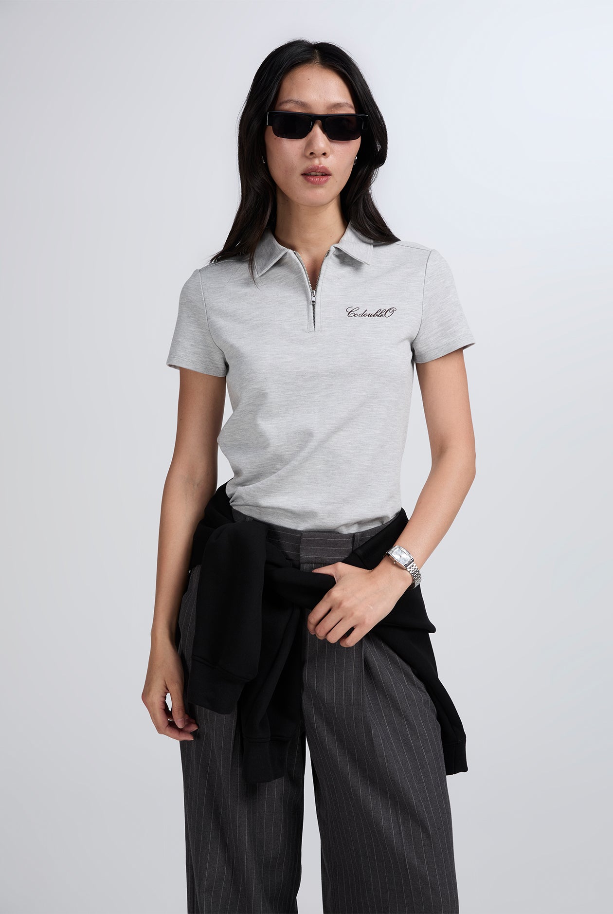 RELAXED COTTON ZIP POLO SHIRT