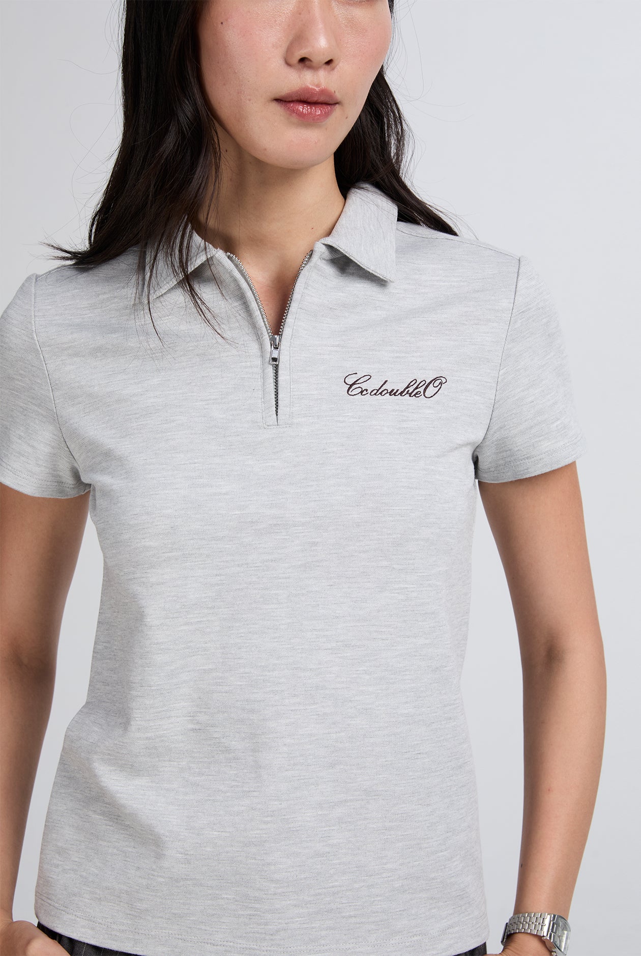 RELAXED COTTON ZIP POLO SHIRT