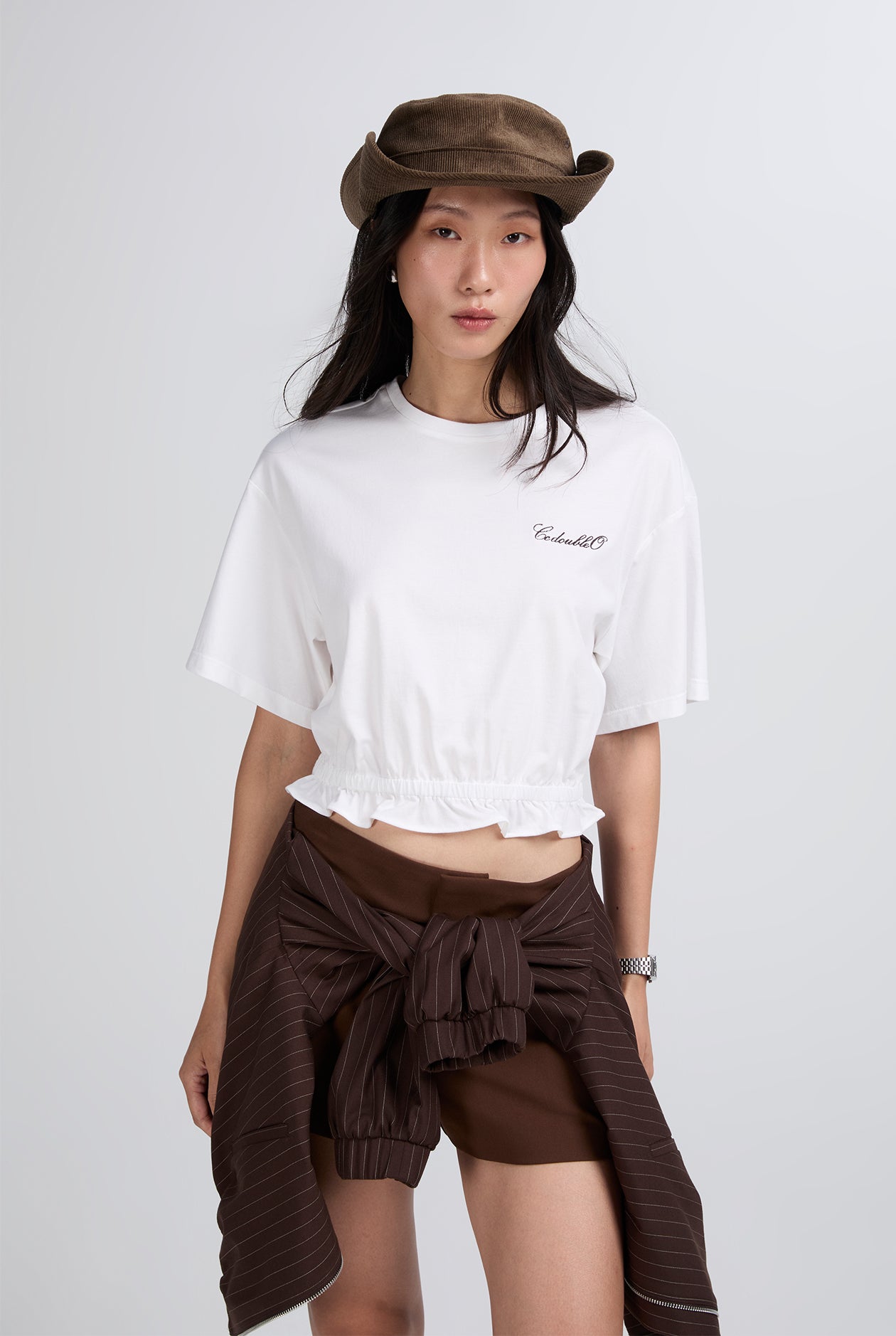 OVERSIZED COTTON CROP RUFFLE TEE