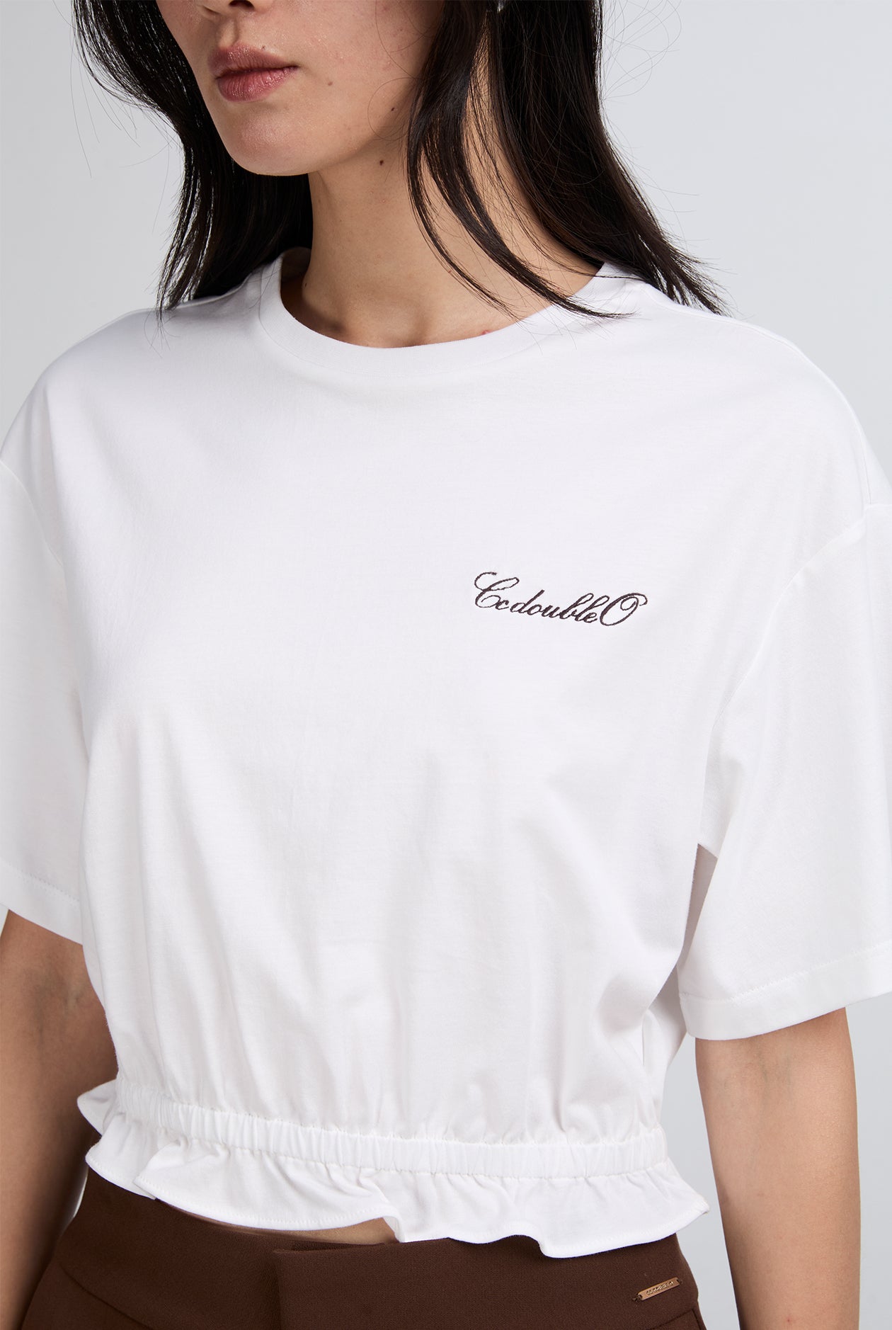 OVERSIZED COTTON CROP RUFFLE TEE