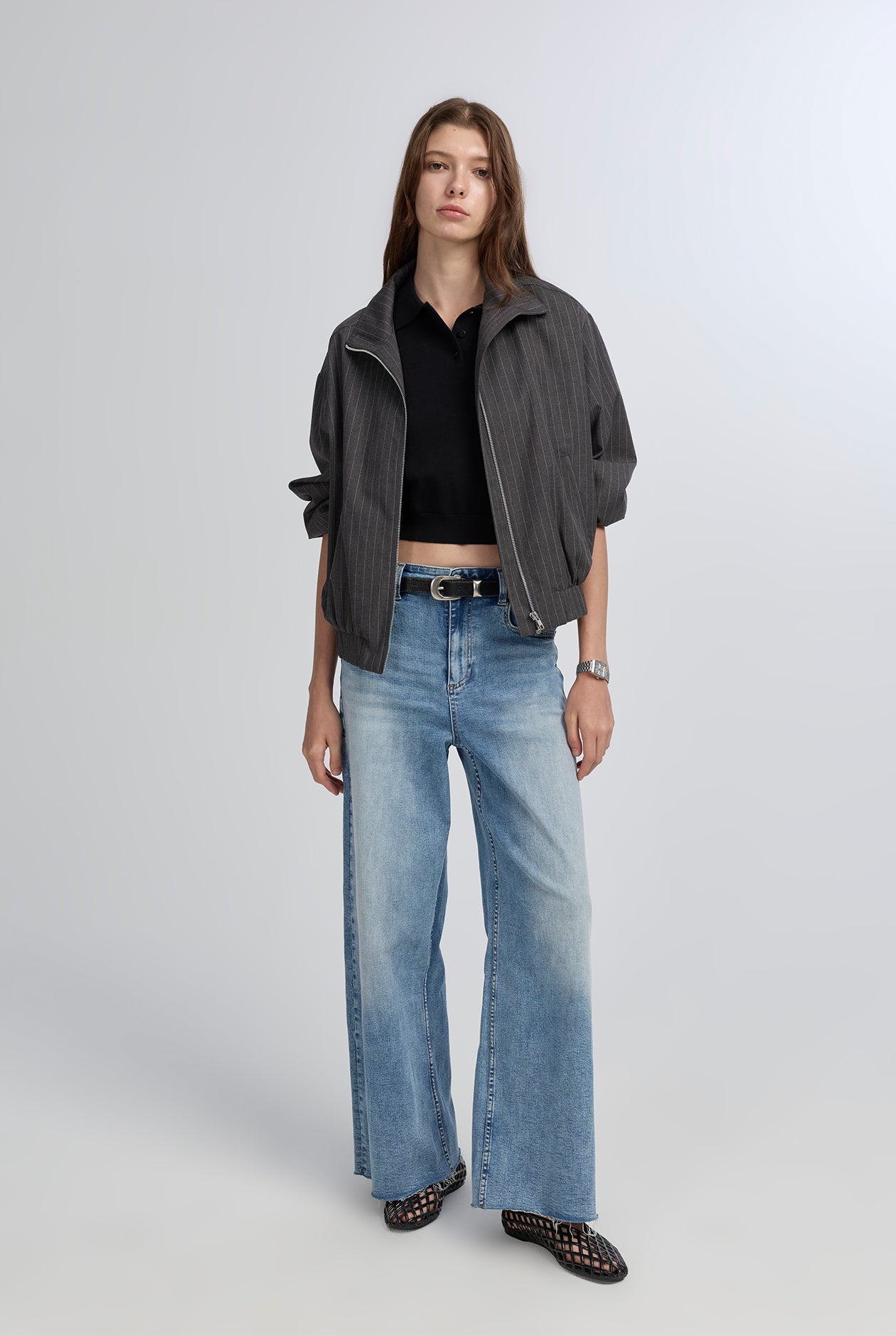 HIGH-RISE ANKLE WIDE-LEG JEANS