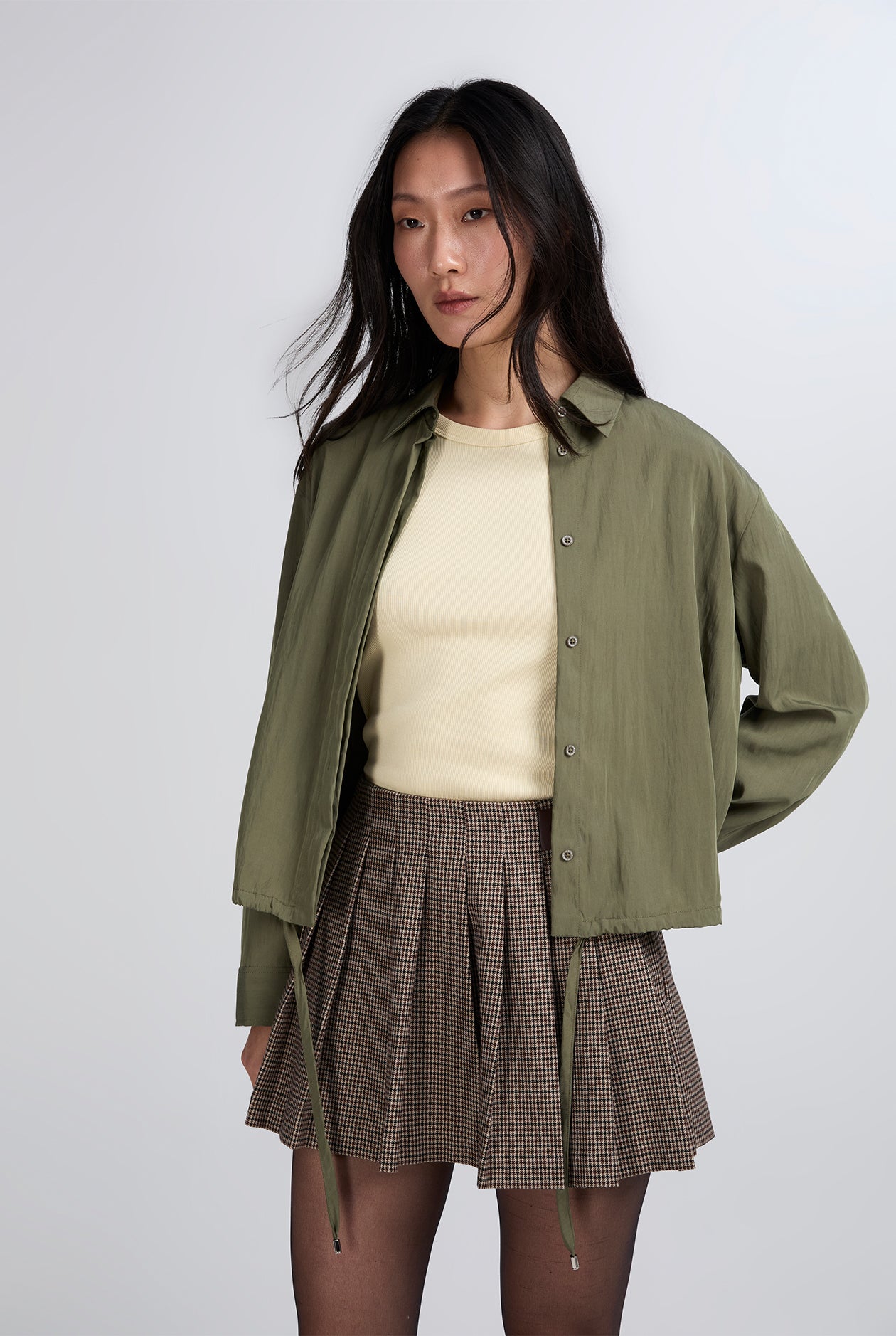 DRAWSTRING CROPPED SHIRT