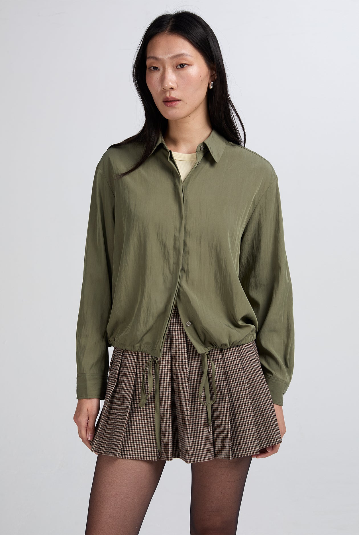 DRAWSTRING CROPPED SHIRT