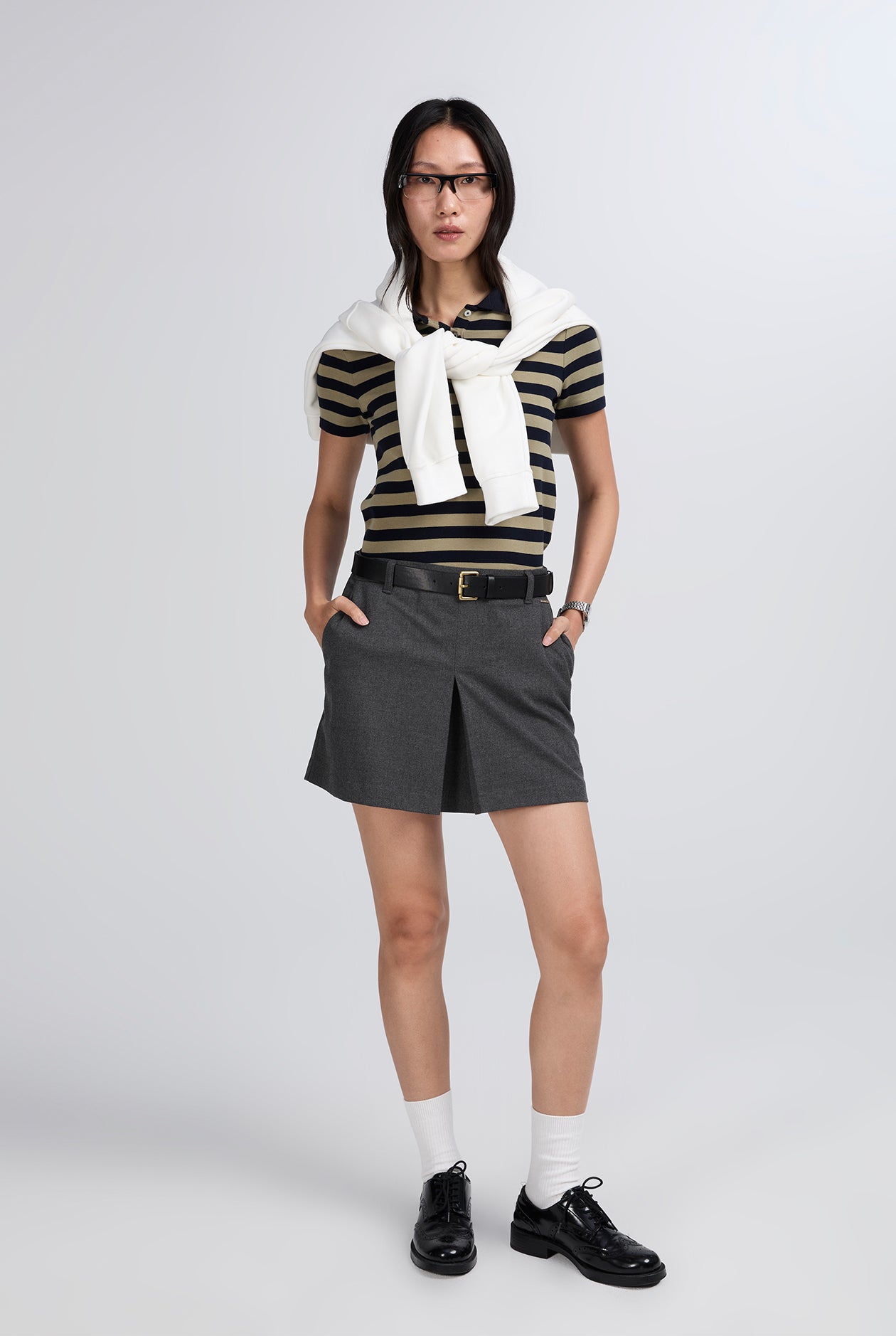 BELTED MINI SKIRT WITH FRONT SLIT