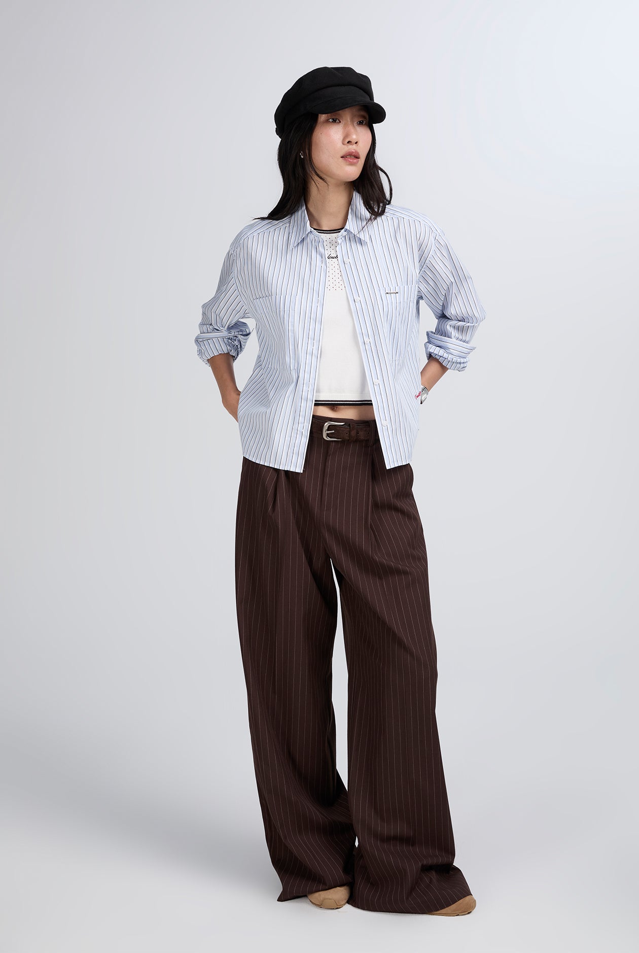 PINSTRIPE WIDE LEG PANTS
