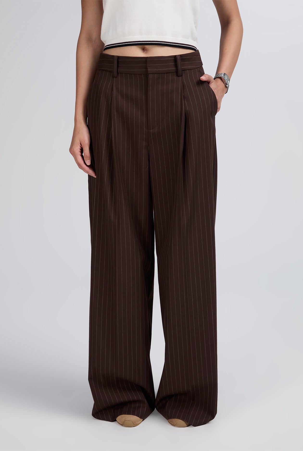PINSTRIPE WIDE LEG PANTS