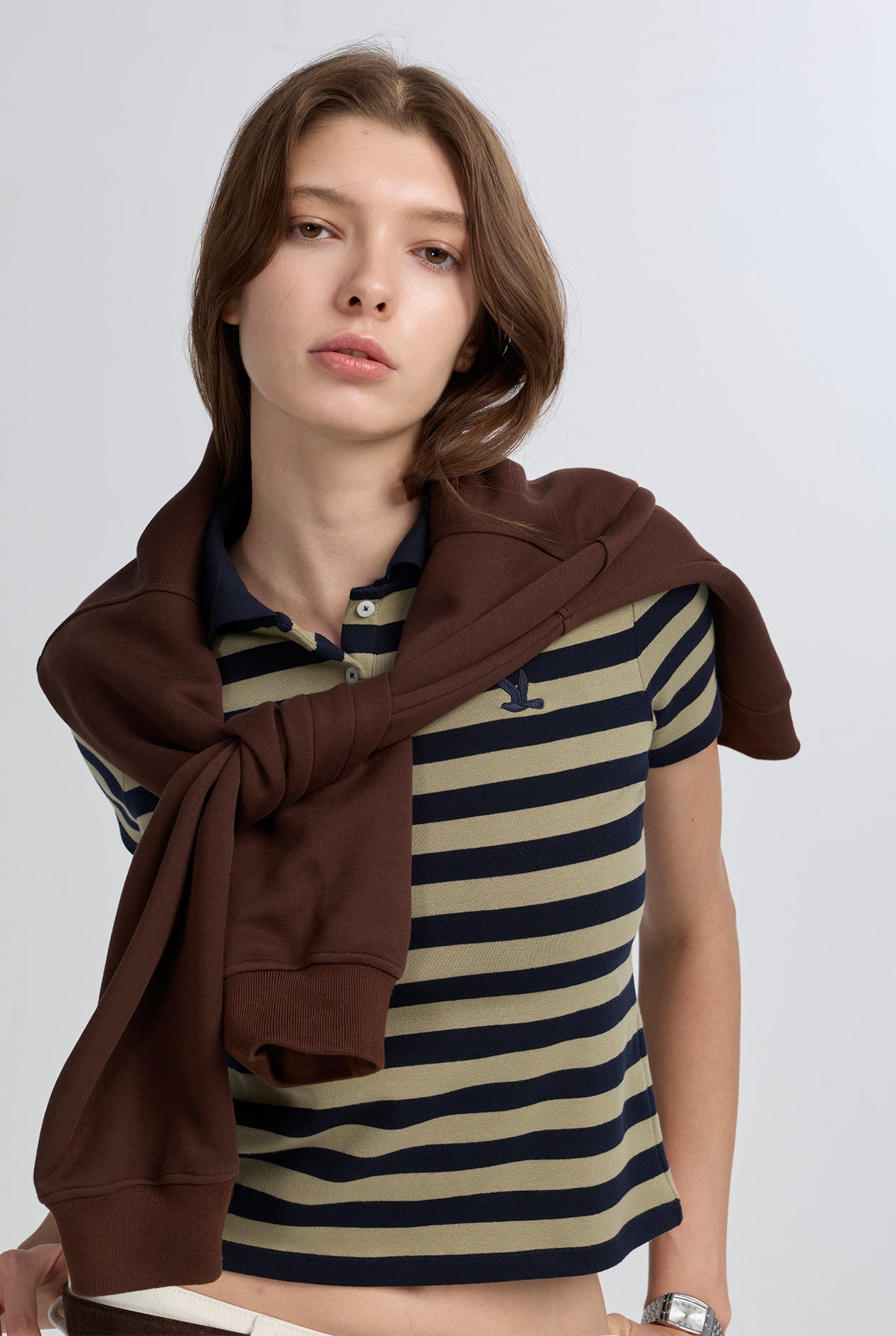 NAVY STRIPED RIBBED POLO SHIRT