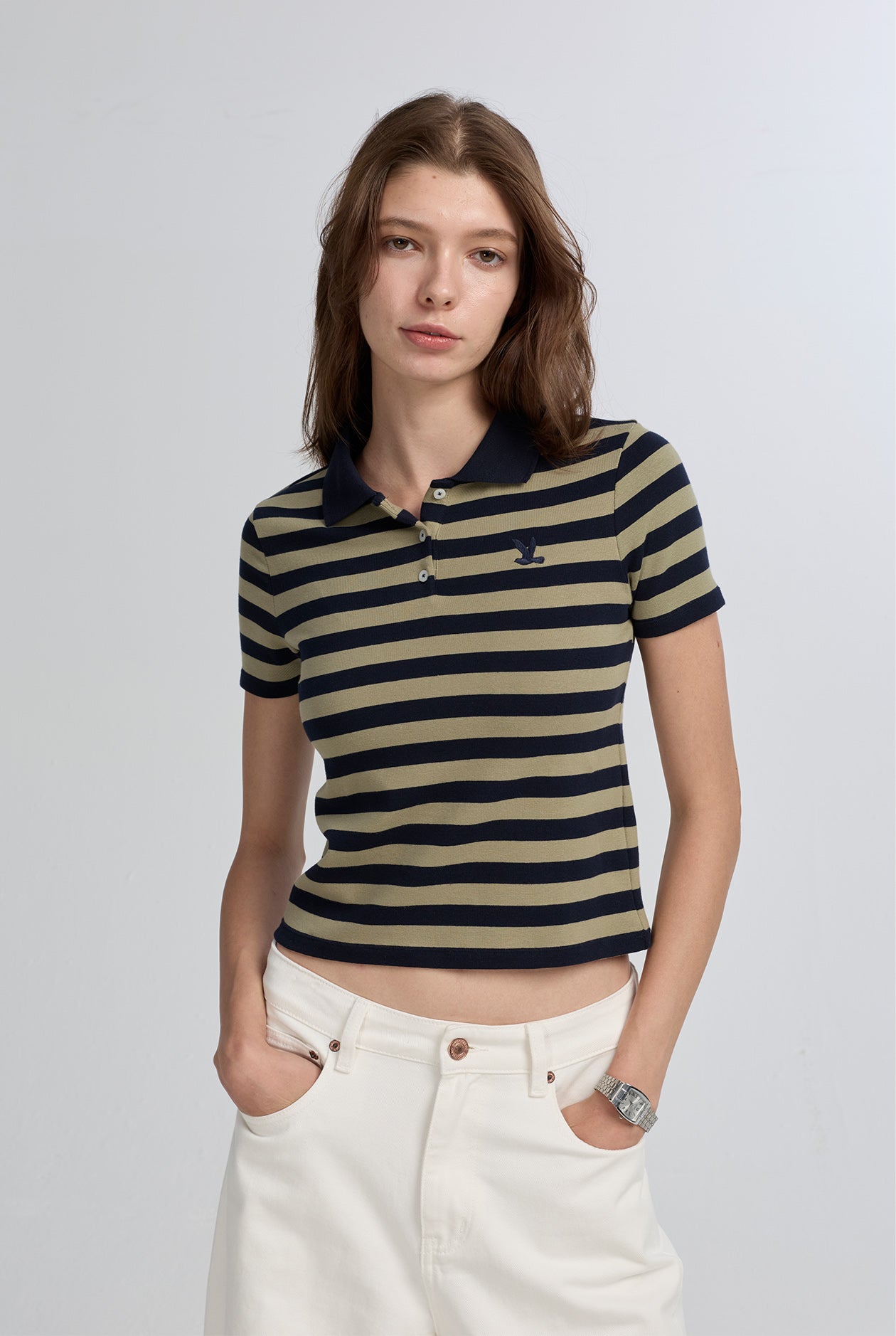 NAVY STRIPED RIBBED POLO SHIRT