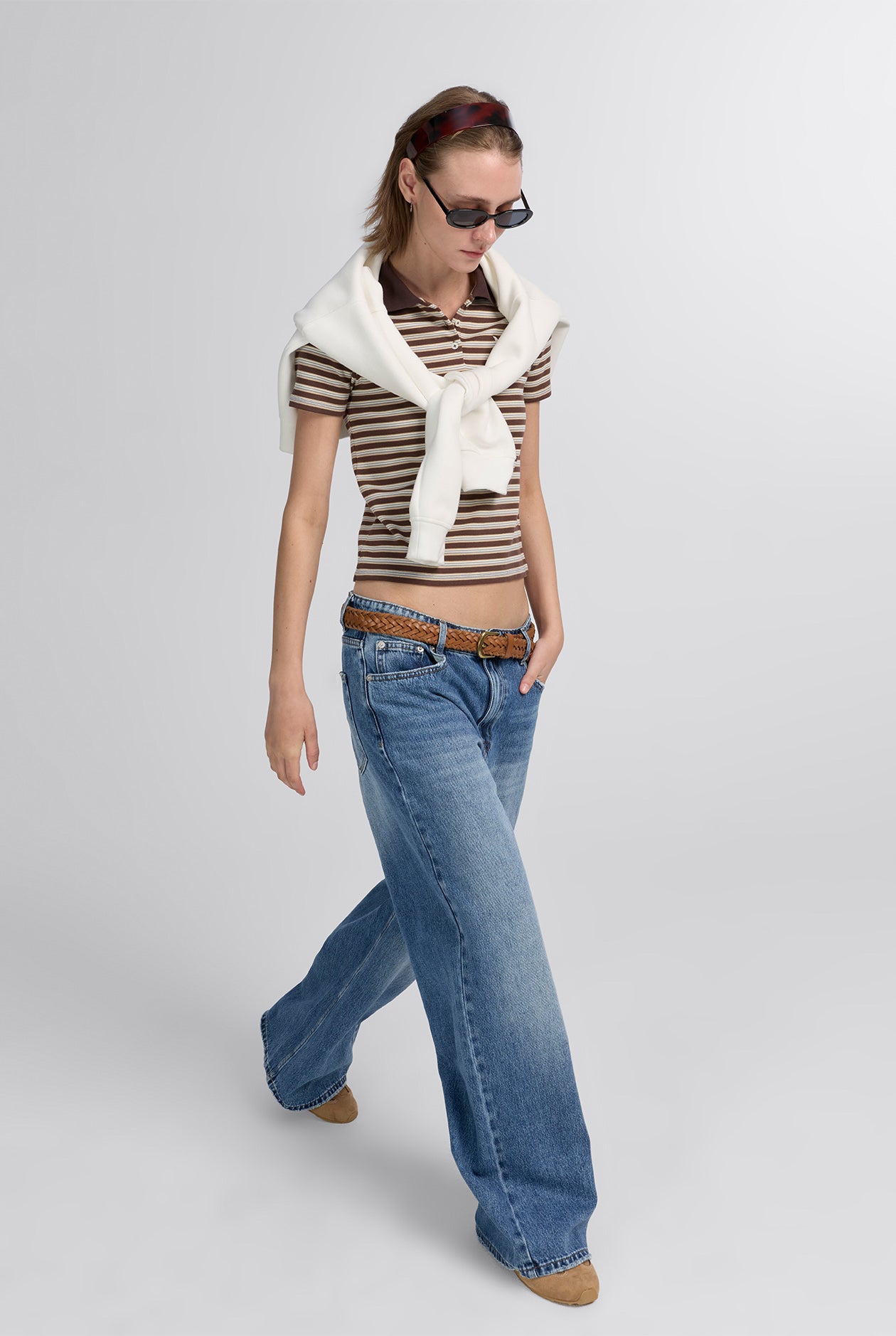 BROWN STRIPED RIBBED POLO SHIRT