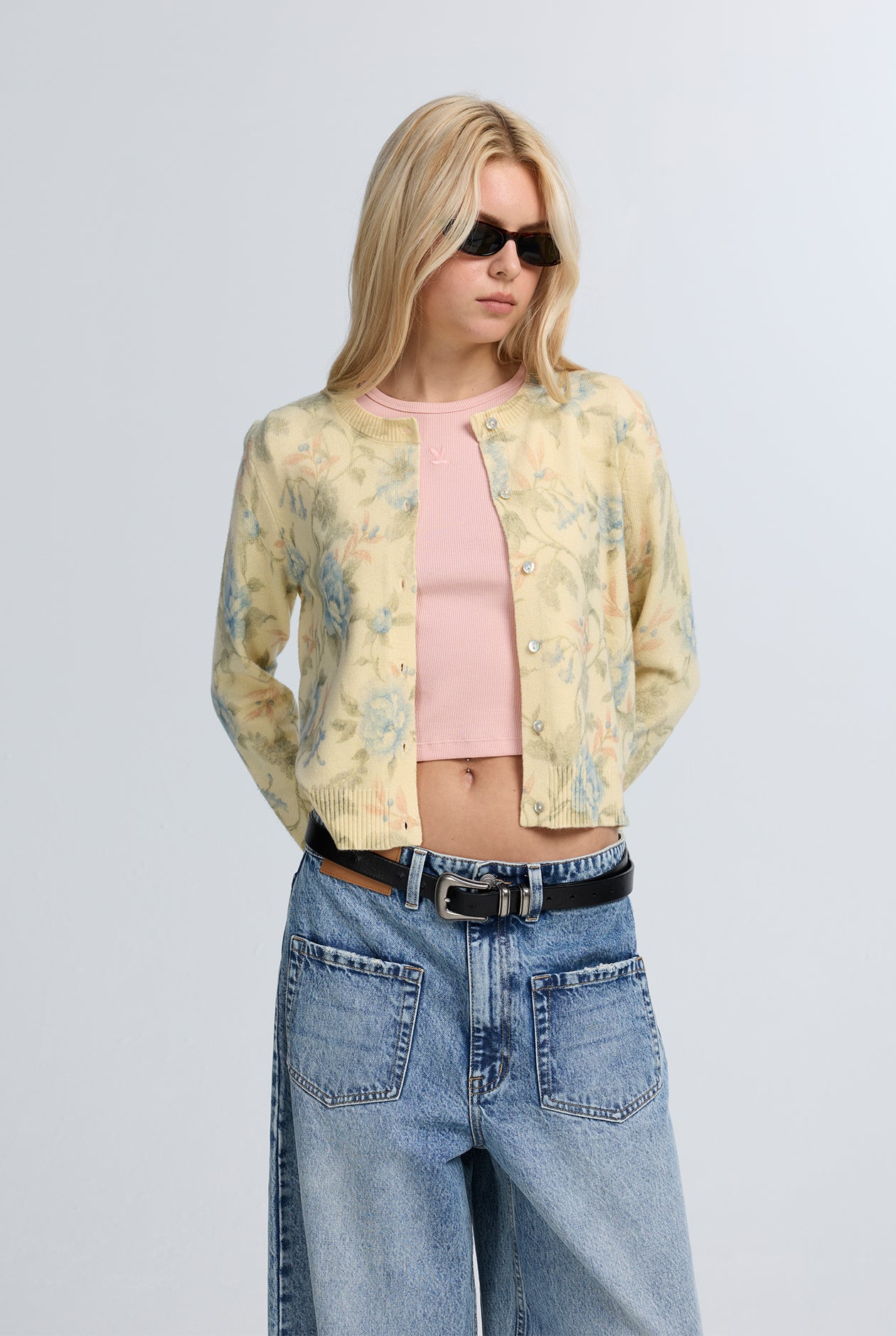 YELLOW FLORAL PRINT CARDIGAN