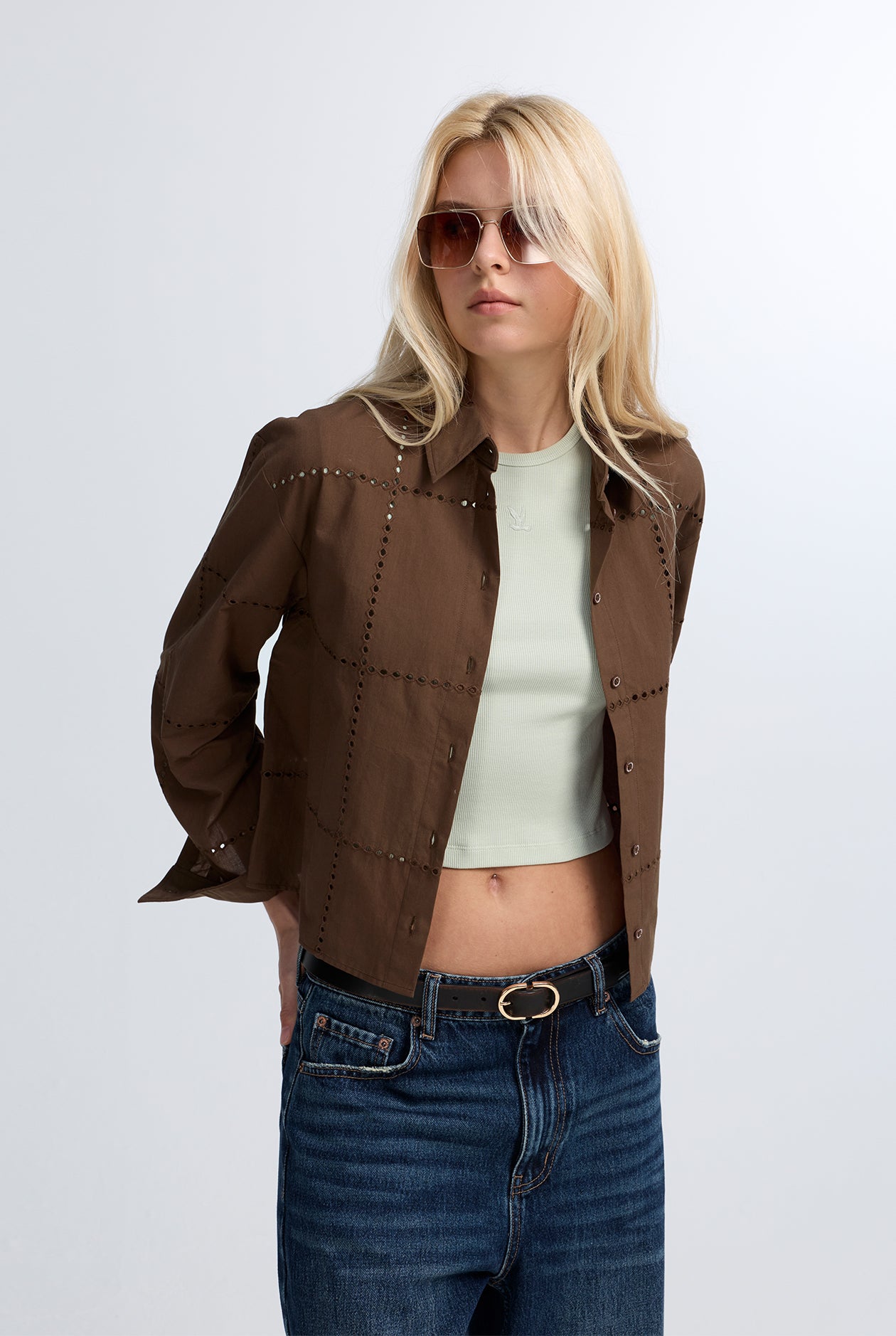 CROPPED EMBROIDERED CHECK SHIRT