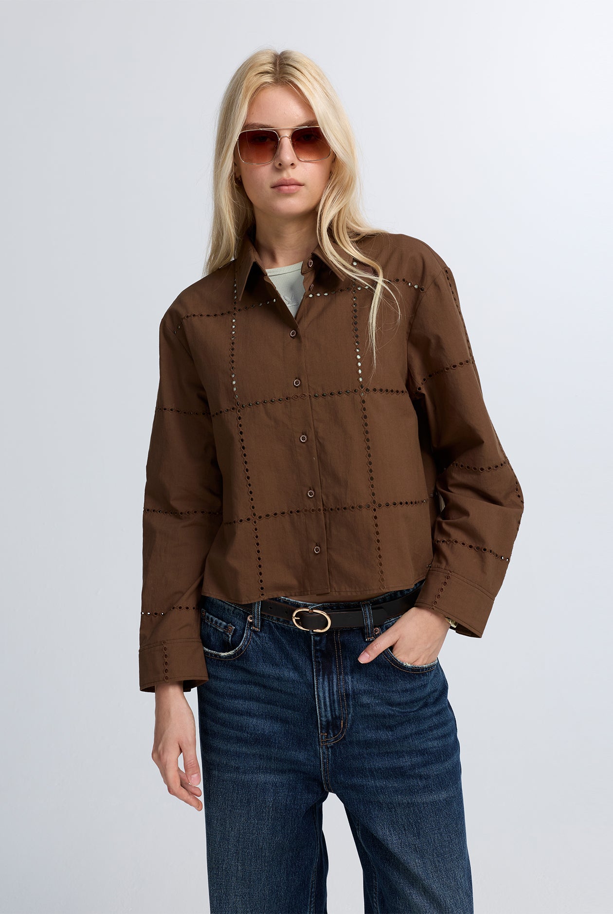 CROPPED EMBROIDERED CHECK SHIRT