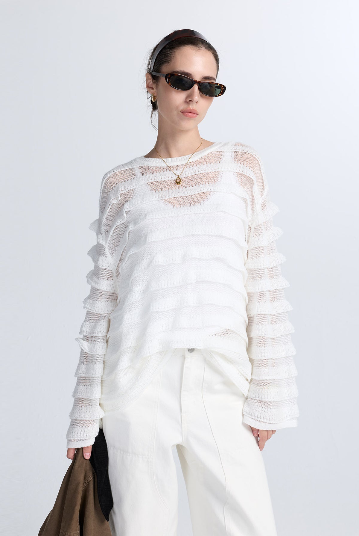 RUFFLE LAYERED KNIT SWEATER