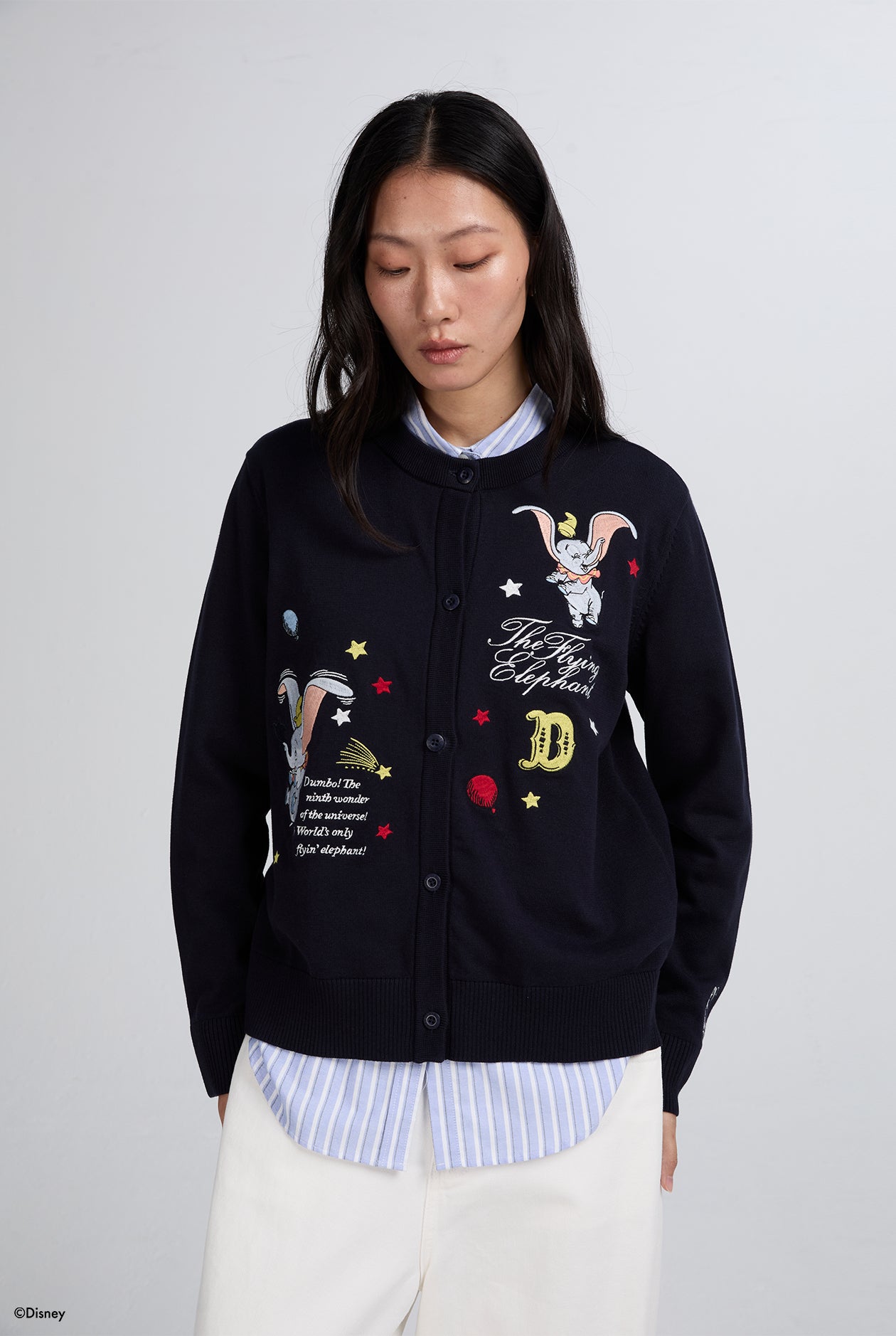 DUMBO EMBROIDERED COTTON KNIT CARDIGAN