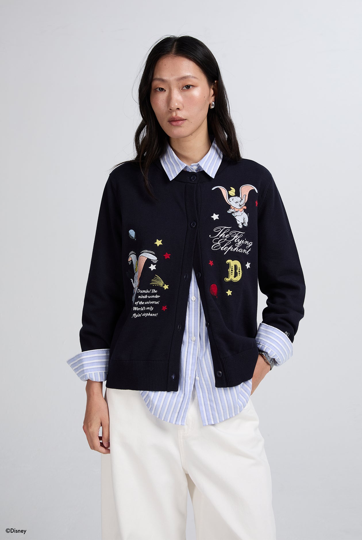 DUMBO EMBROIDERED COTTON KNIT CARDIGAN