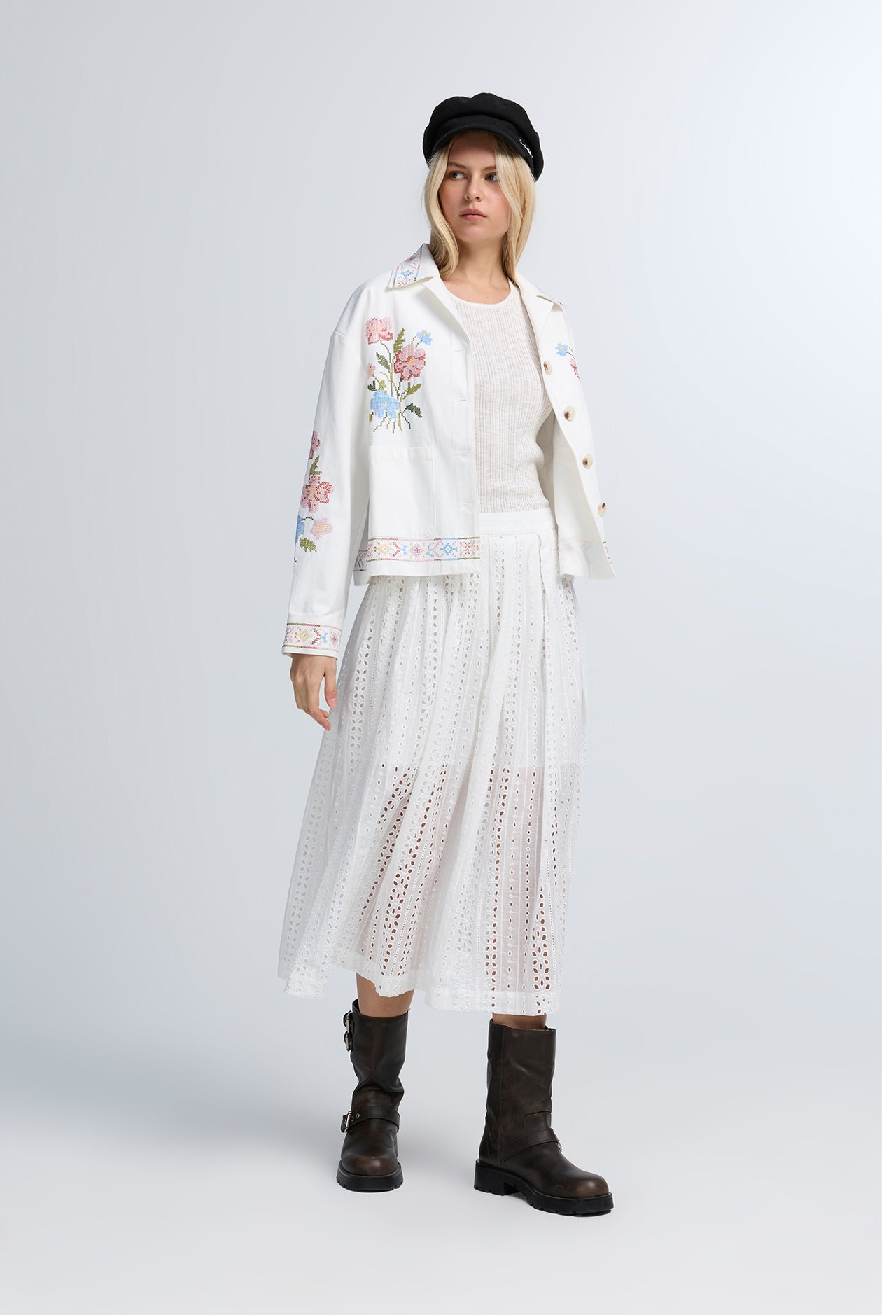 LACE A-LINE MIDI SKIRT