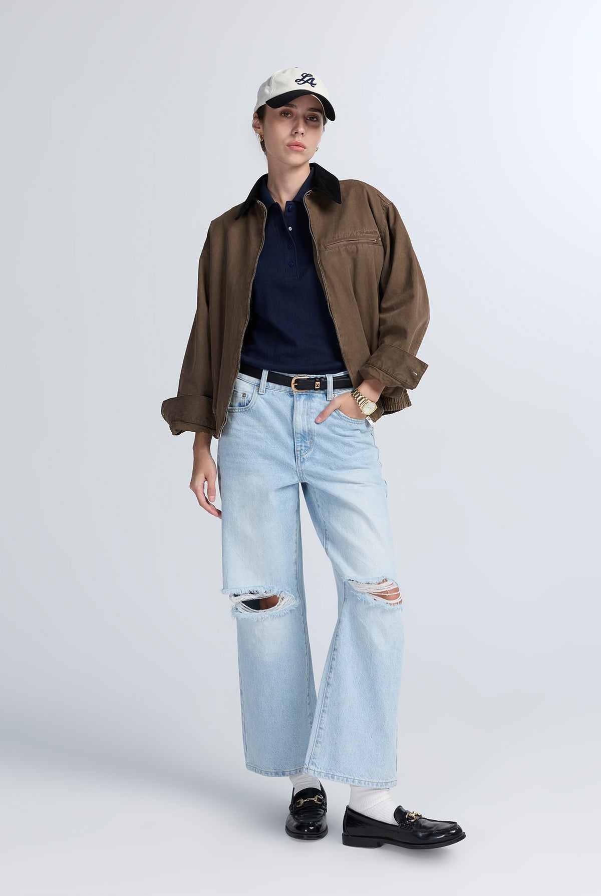 LIGHT BLUE STRAIGHT RIPPED JEANS