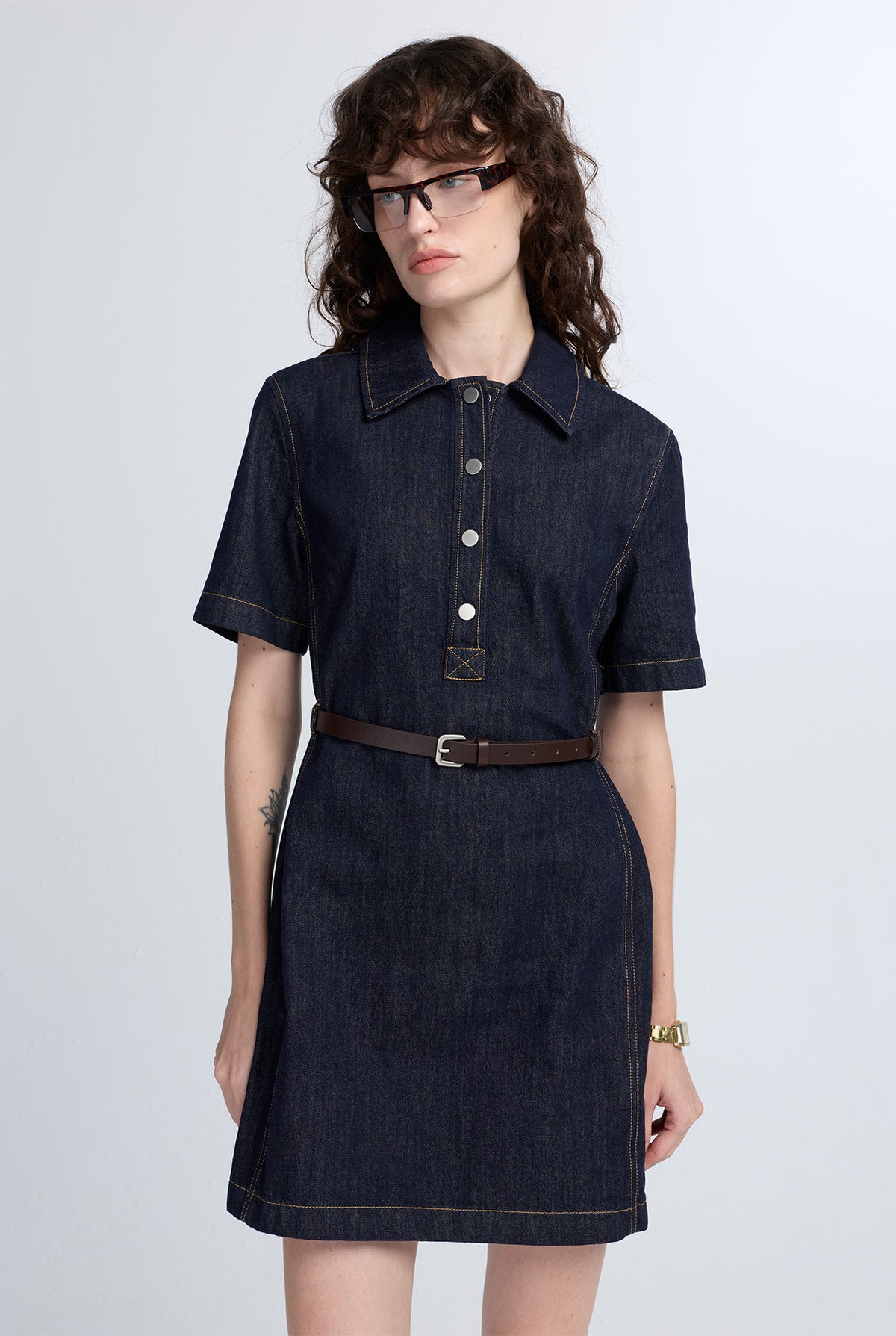 BELTED DENIM MINI DRESS