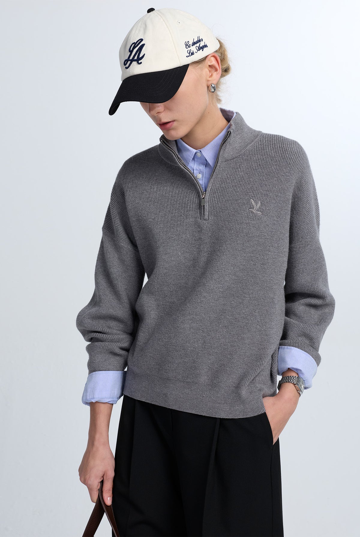 HALF-ZIP RIBBED SWEATER