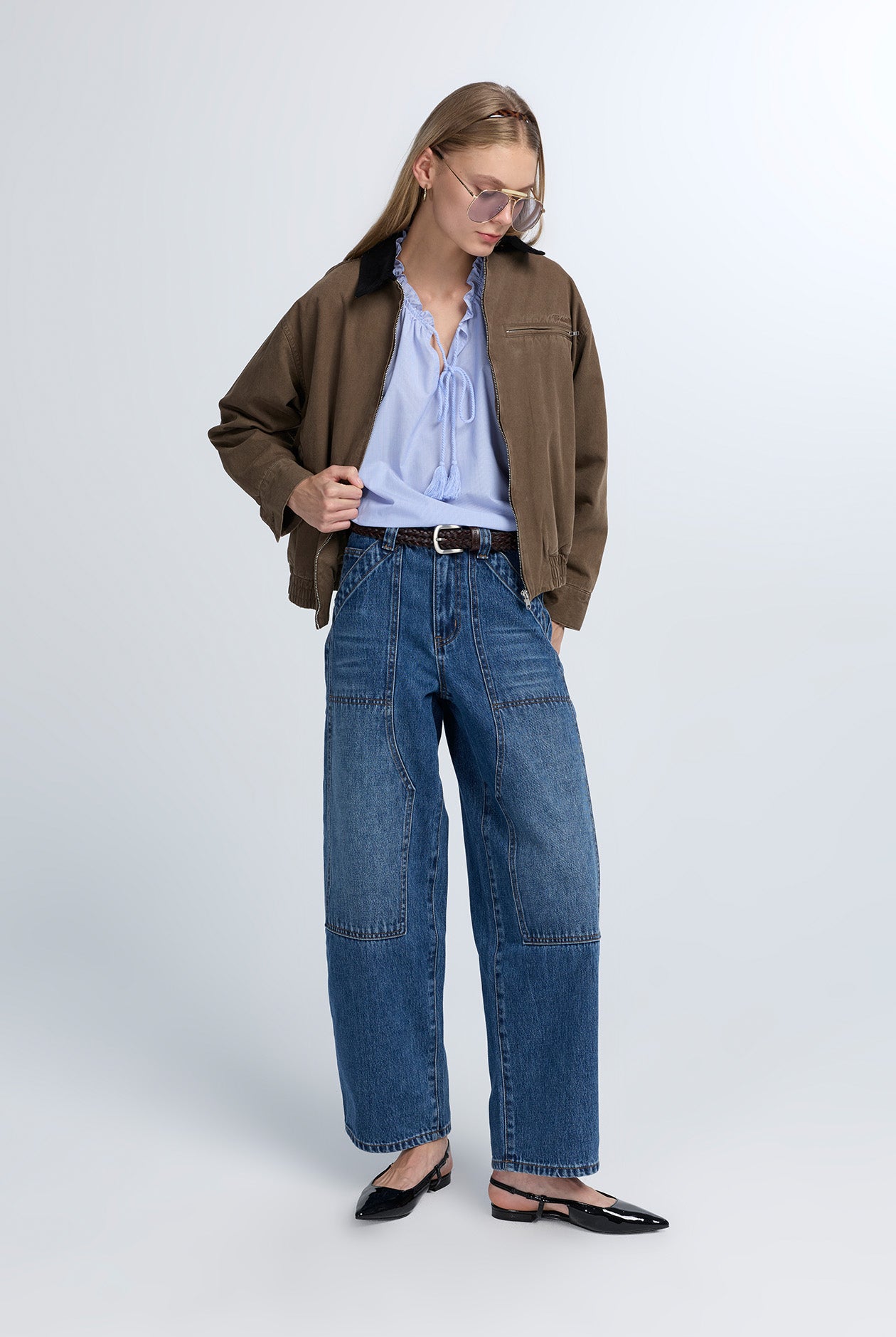 DOUBLE KNEE WIDE LEG JEANS